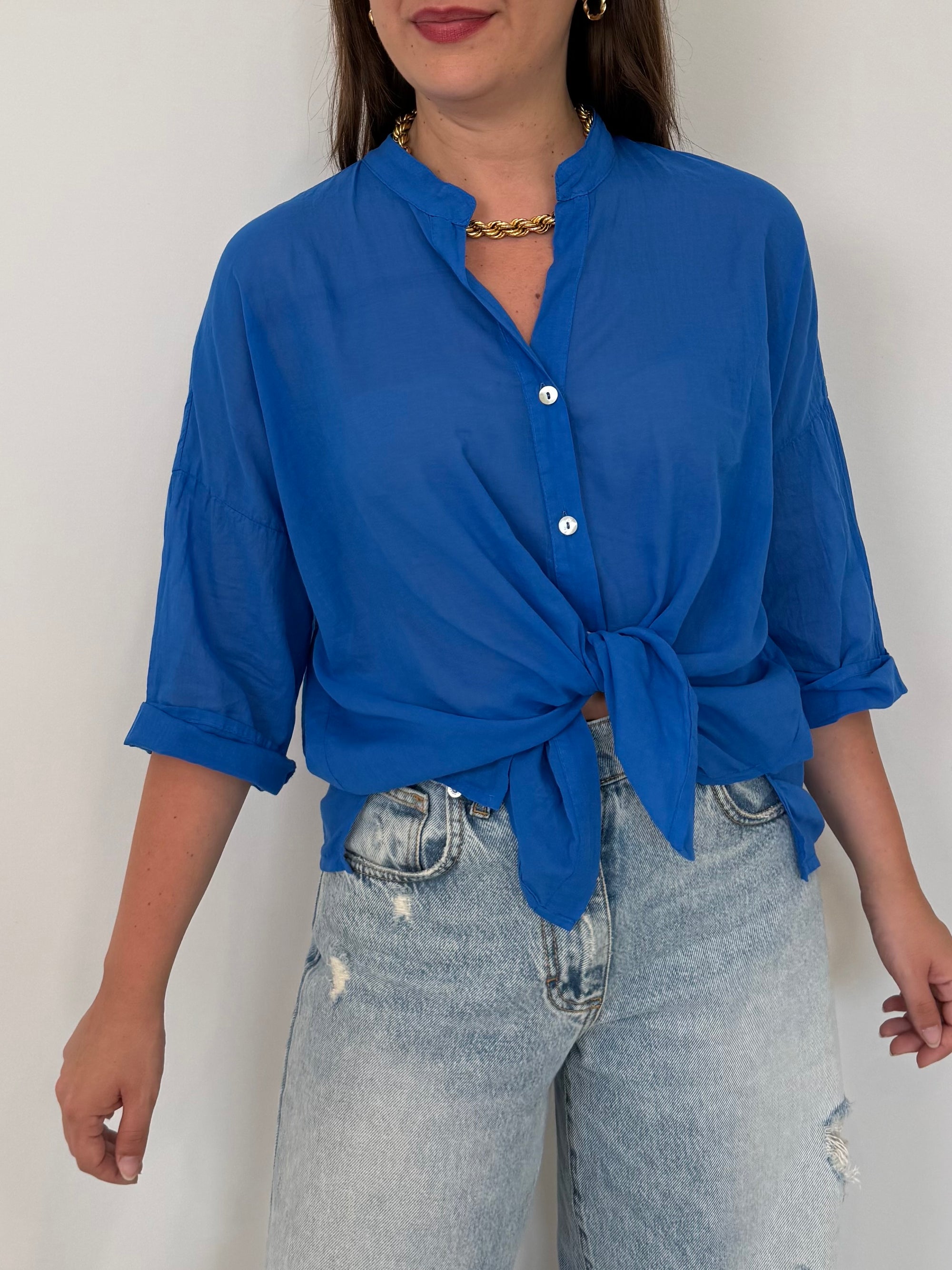 Haveone - Camicia in mussola di cotone blu
