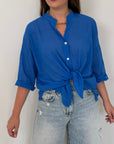 Haveone - Camicia in mussola di cotone blu