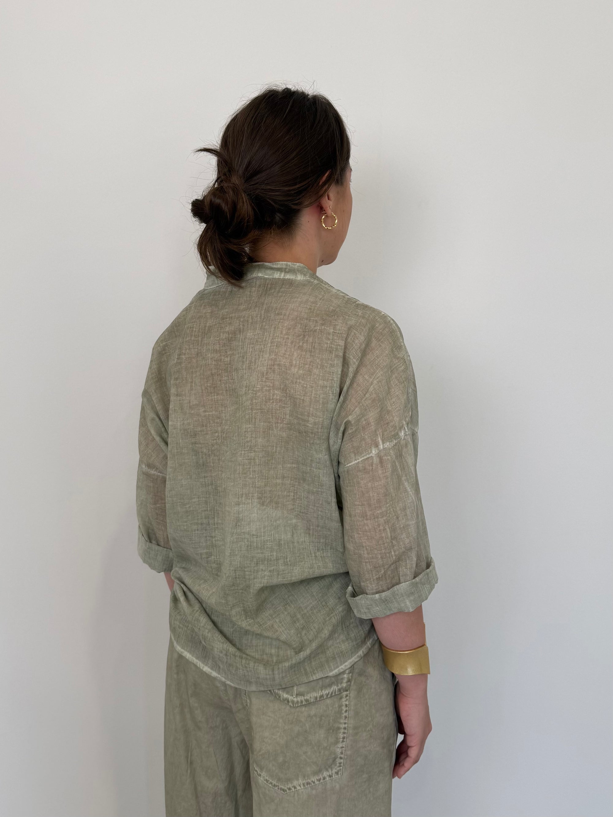 Haveone - Camicia in mussola di cotone verde