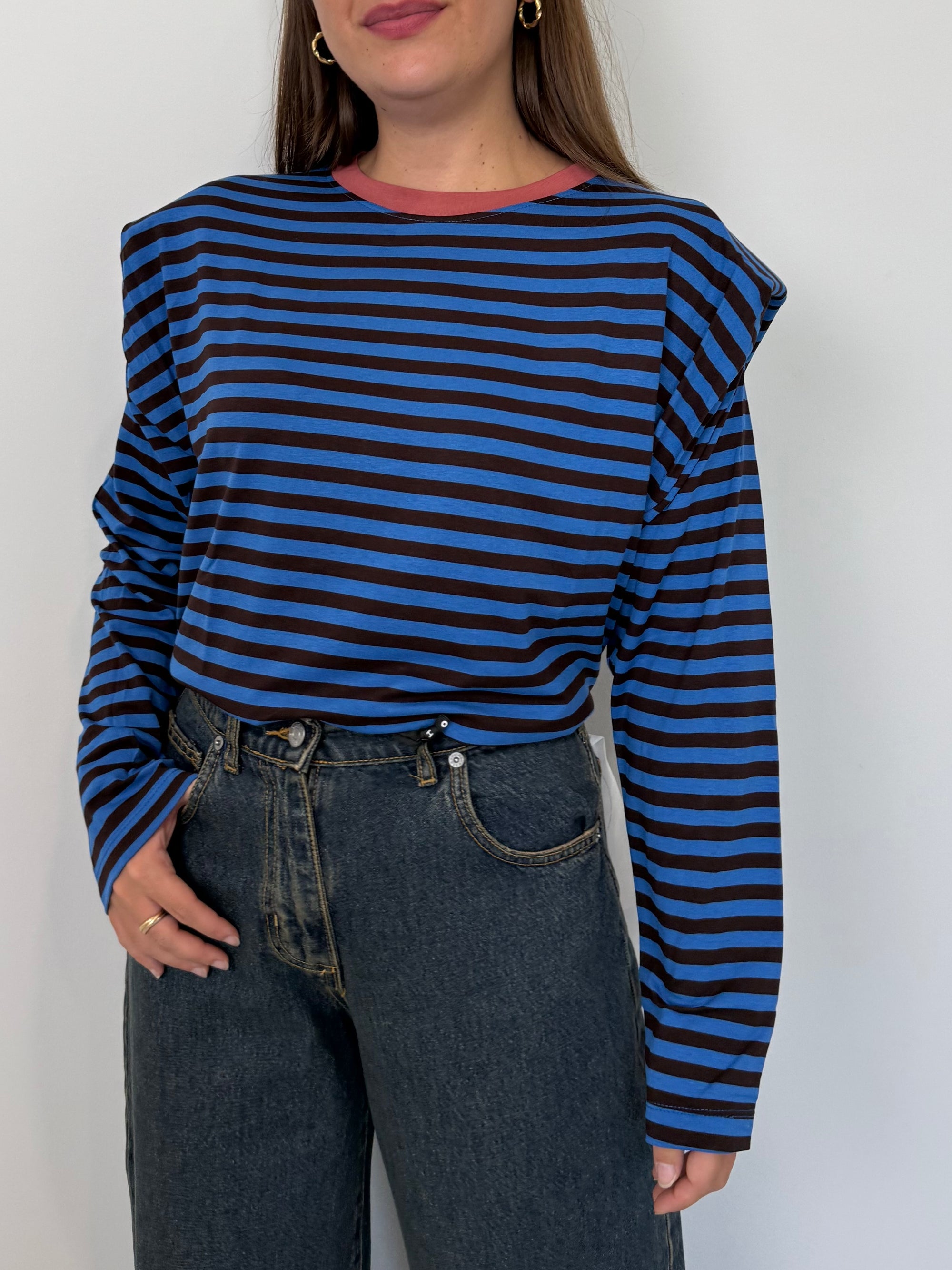 Haveone - Maglia spalline righe blu