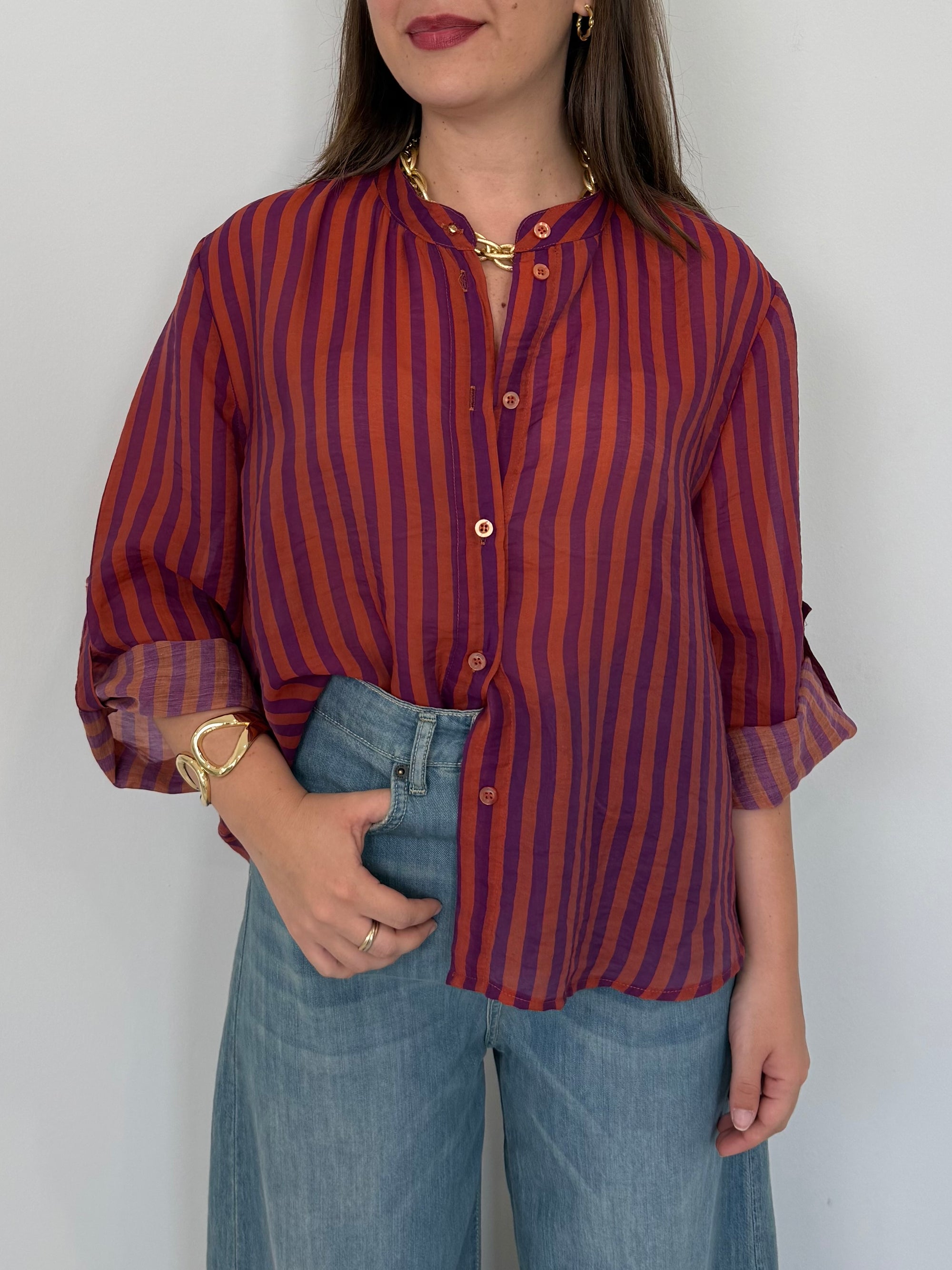 Haveone - Camicia righe fini mattone