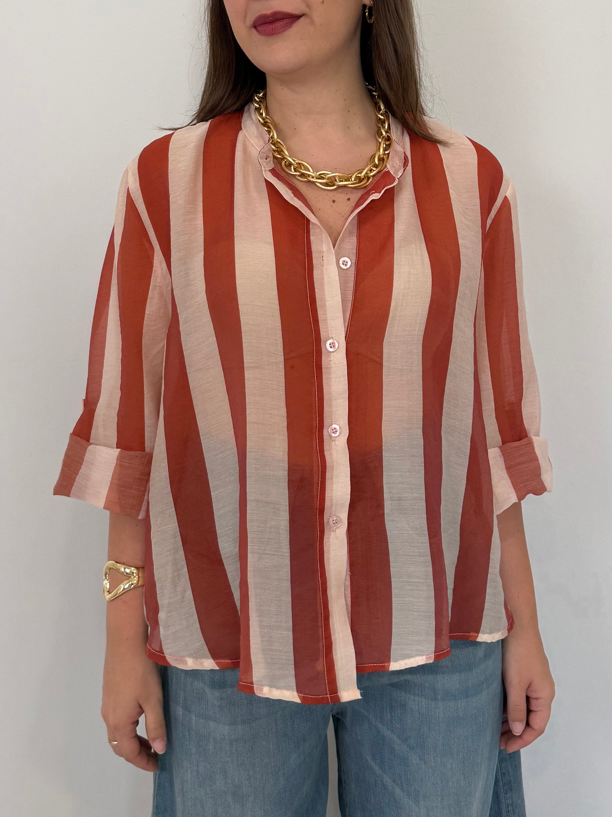 Haveone - Camicia righe larghe papaya