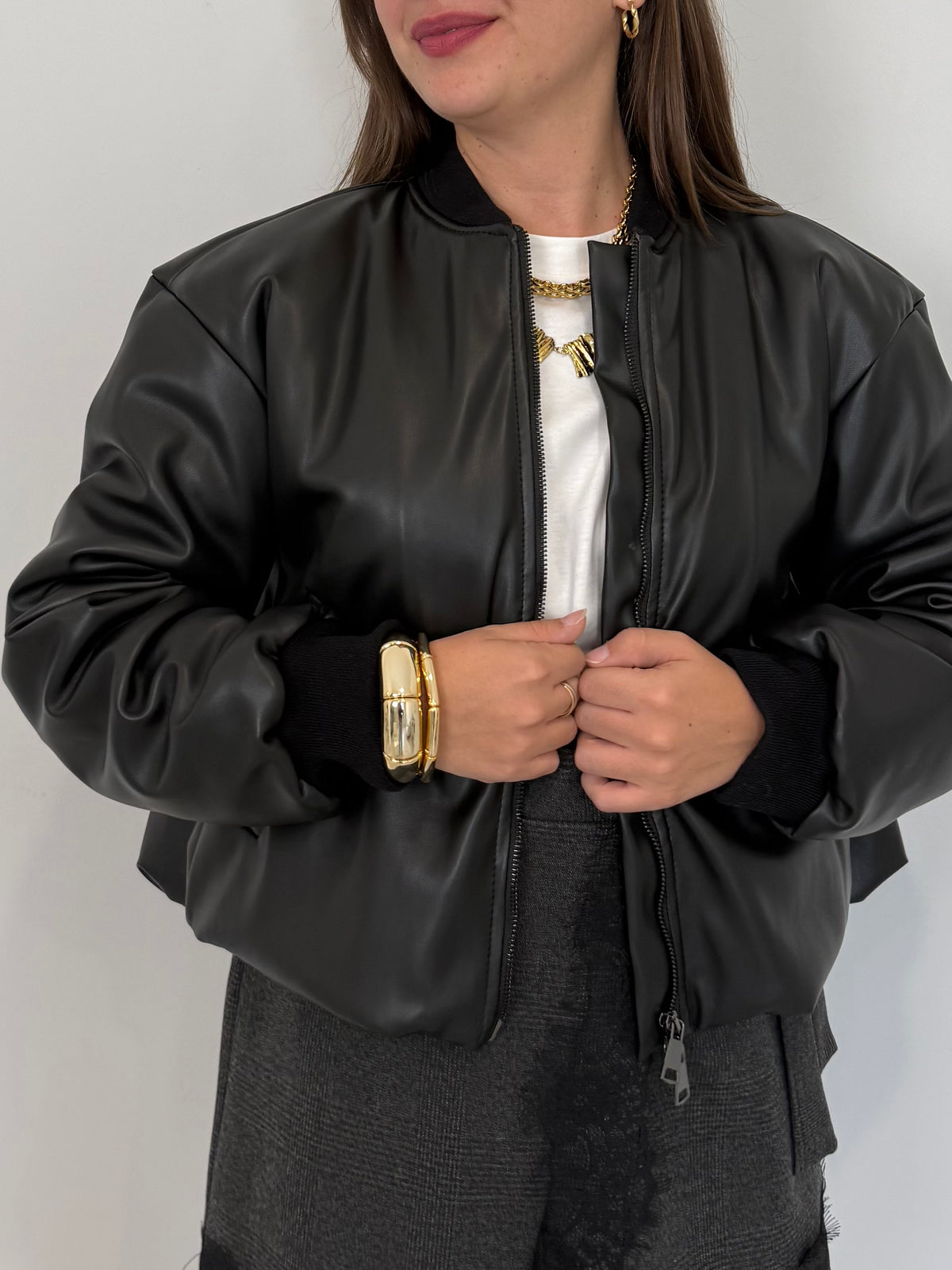 Haveone - Bomber in ecopelle nero