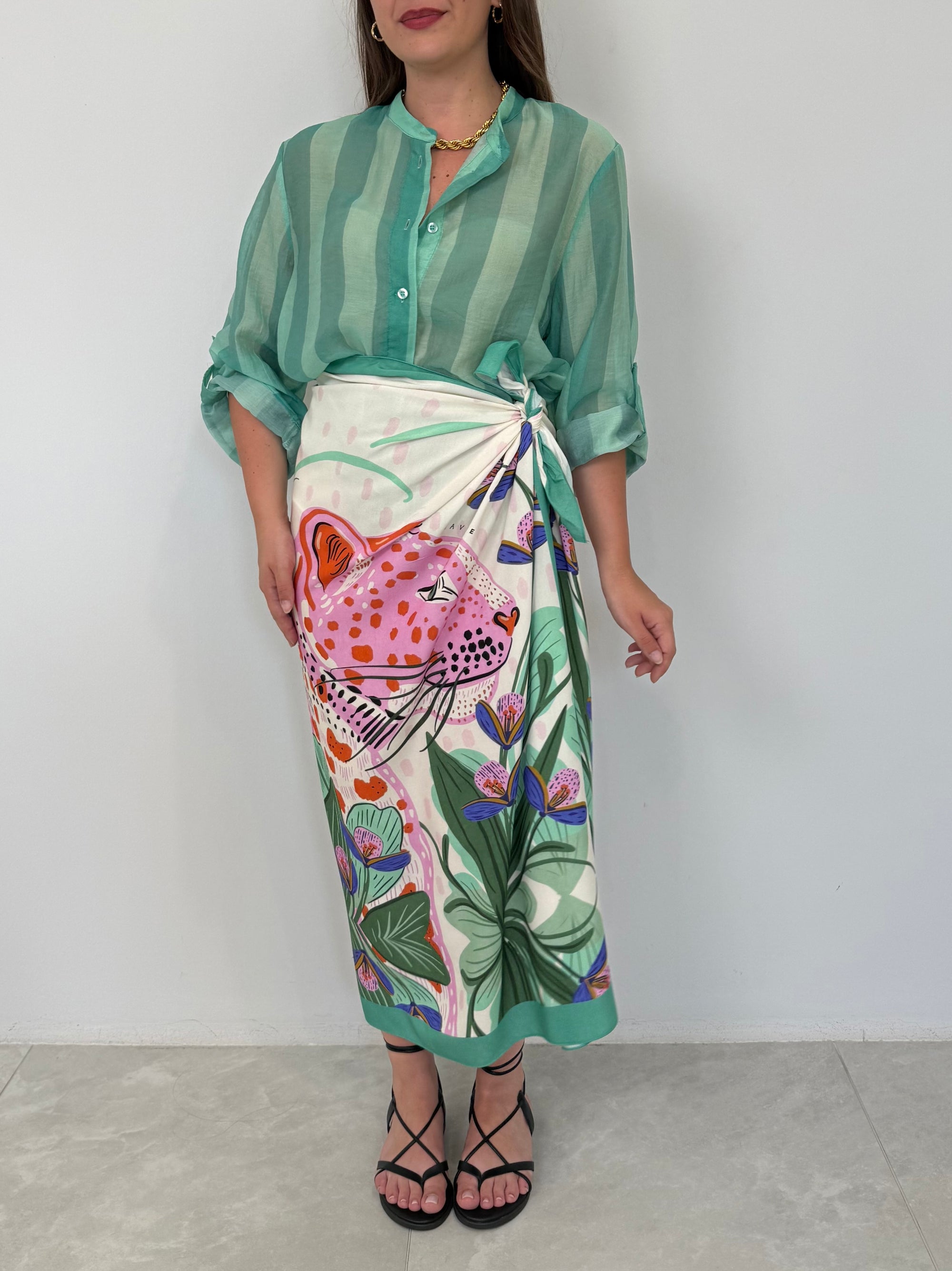 Haveone - Gonna pareo lunga giaguaro e orchidea