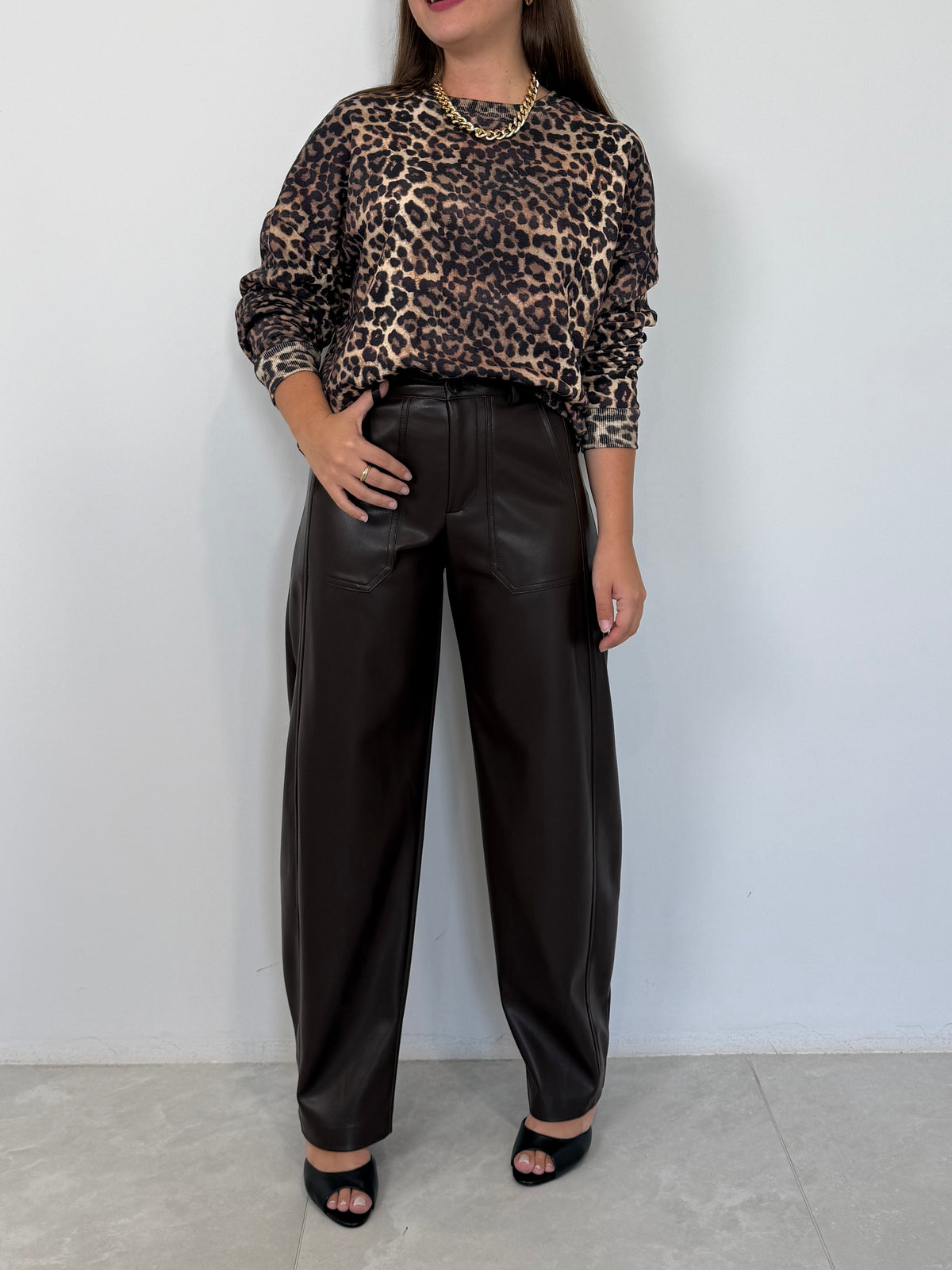 SusyMix - Pantalone similpelle no stellina moro