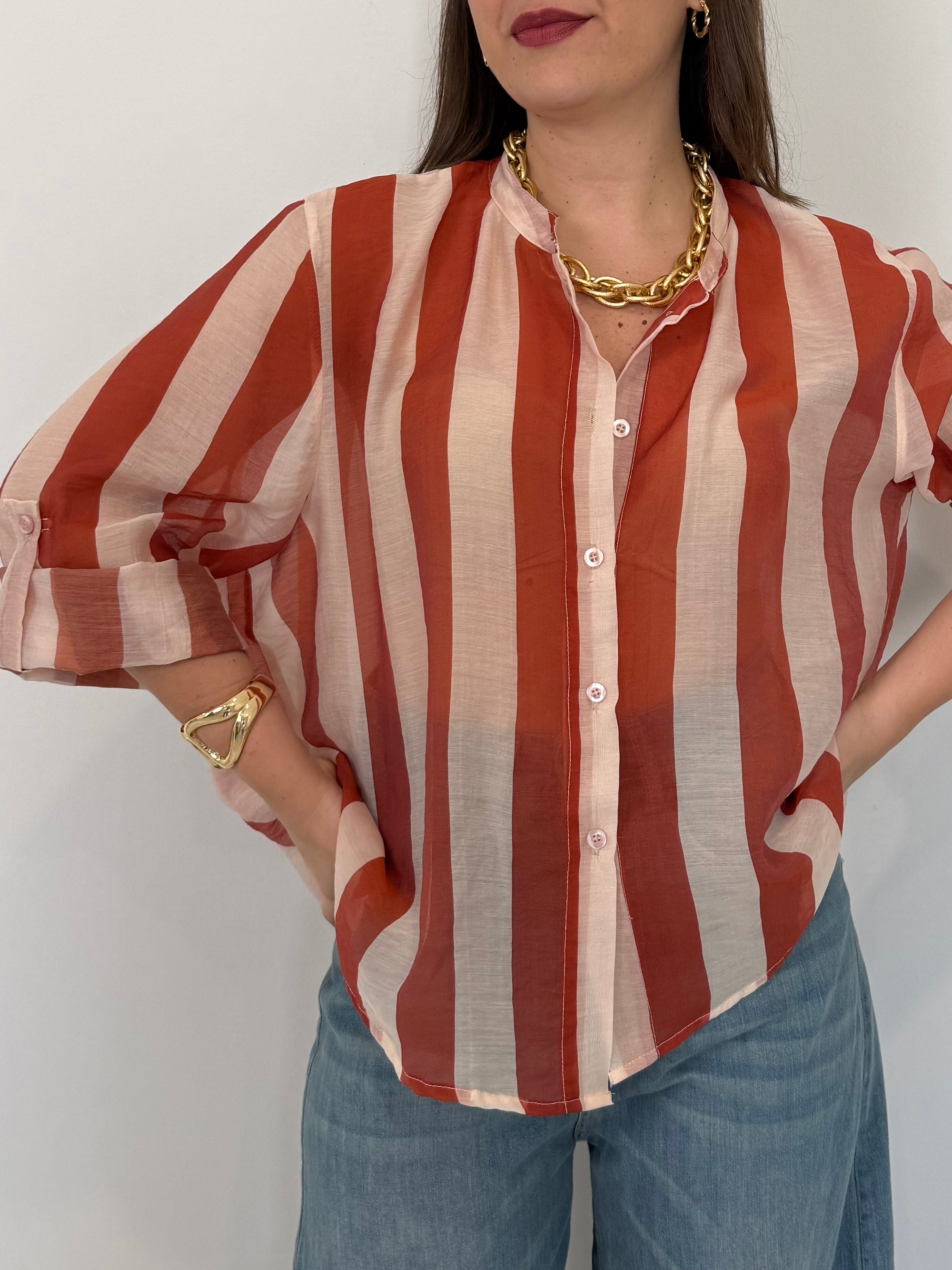 Haveone - Camicia righe larghe papaya
