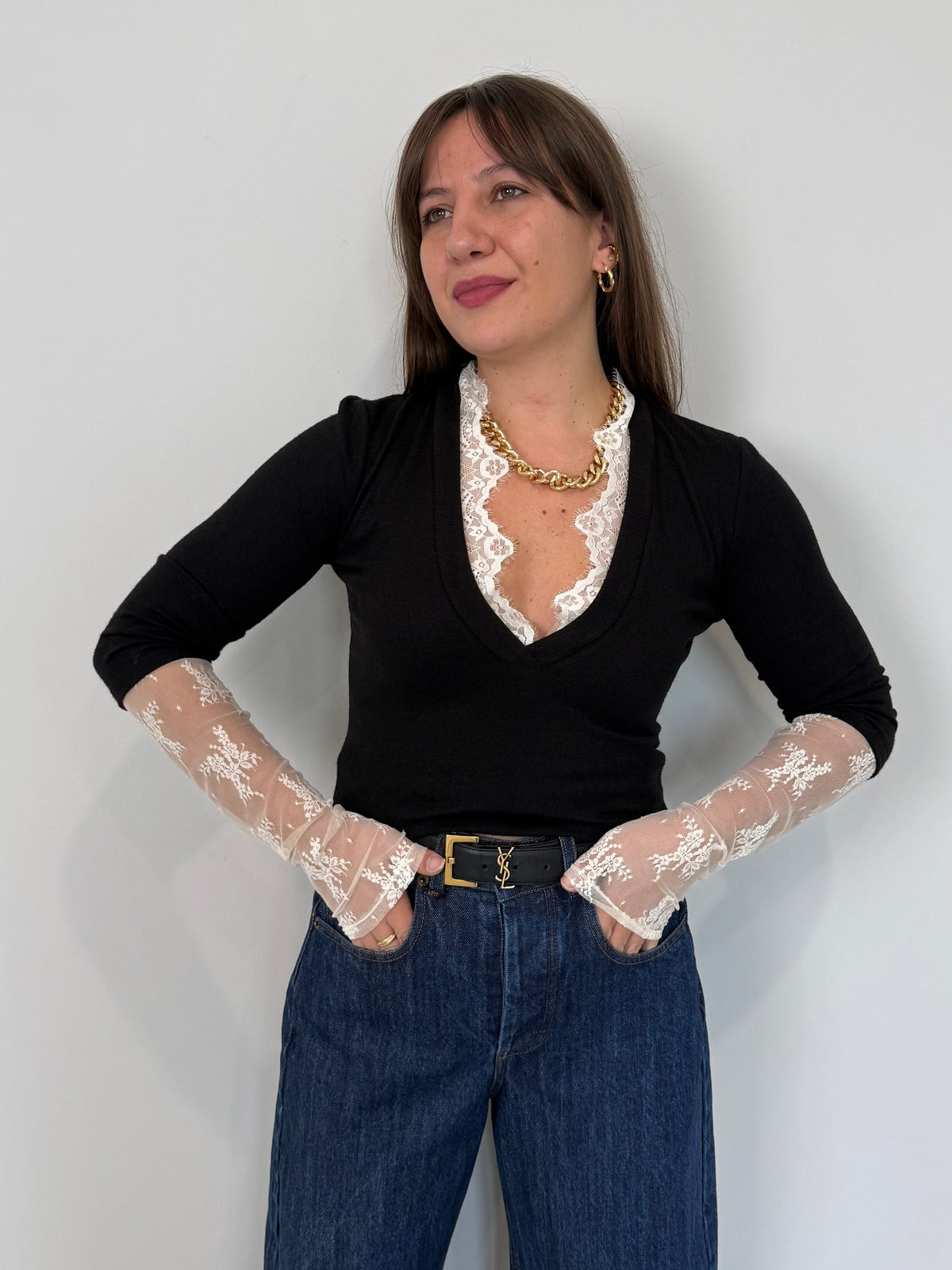 Haveone - Maglia con pizzo nera