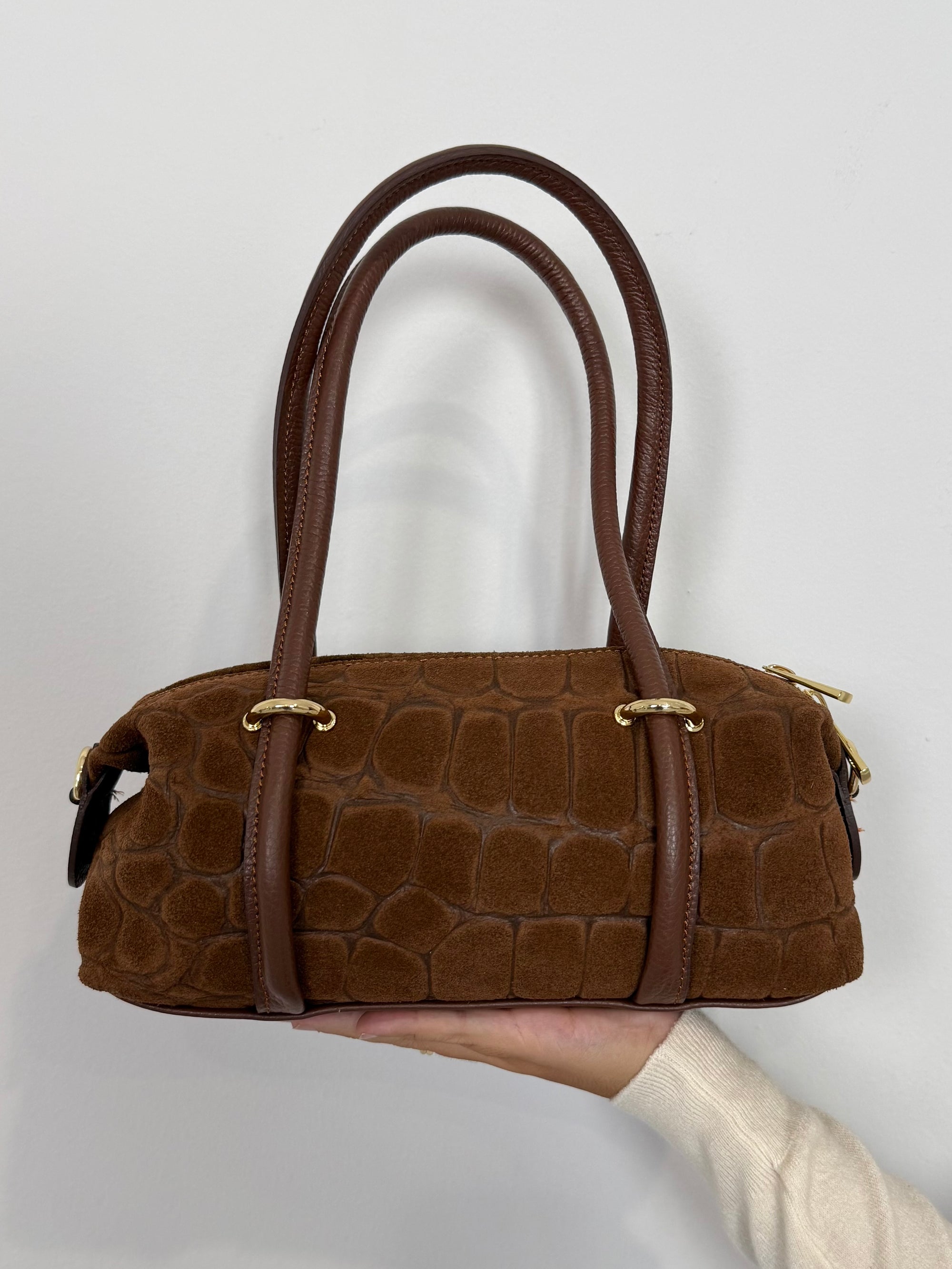 Civico23 - Borsa a spalla in vera pelle cocco cioccolato