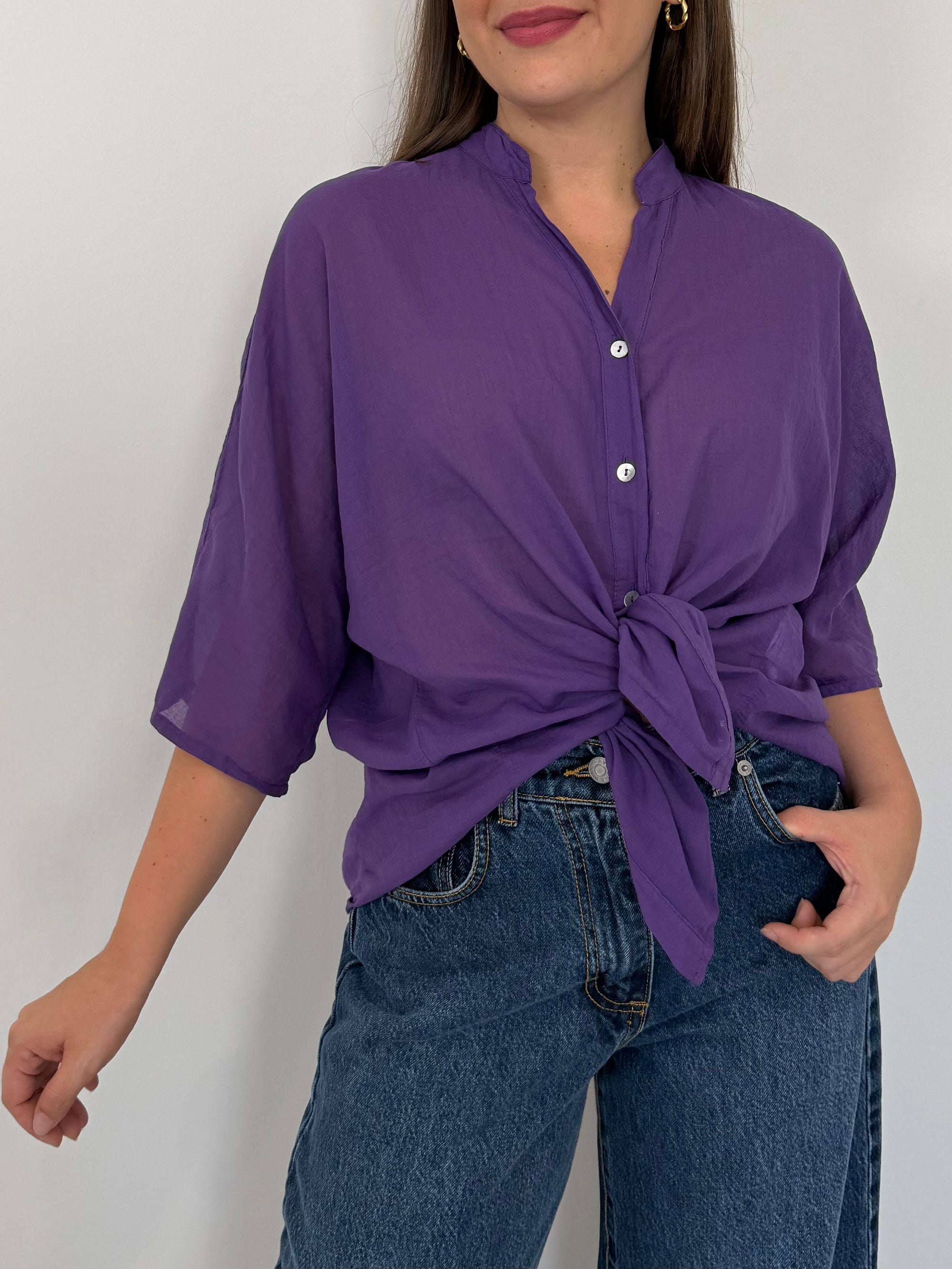 Tensione in - Camicia in mussola di cotone viola