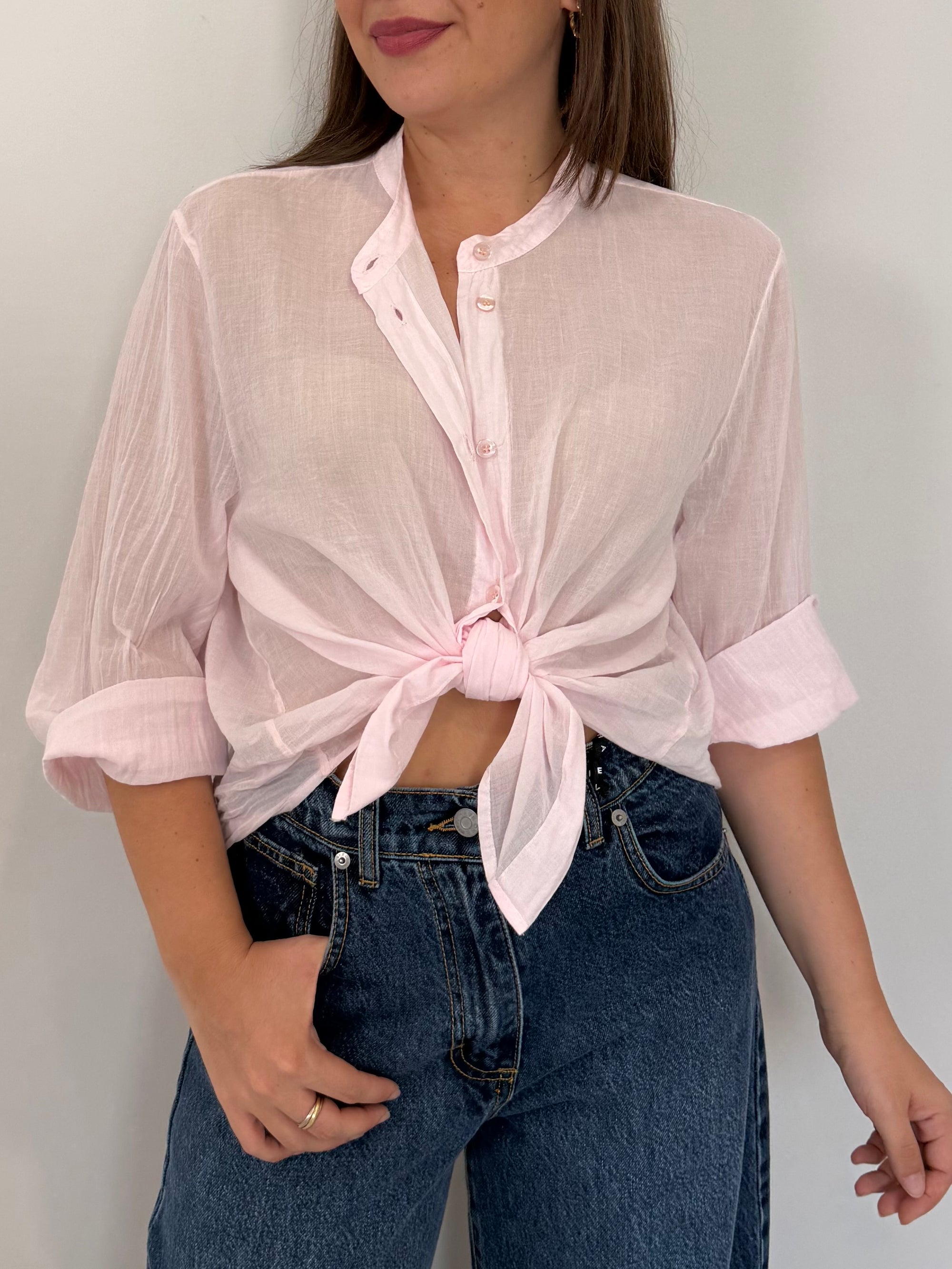 Tensione in - Camicia in mussola di cotone rosa