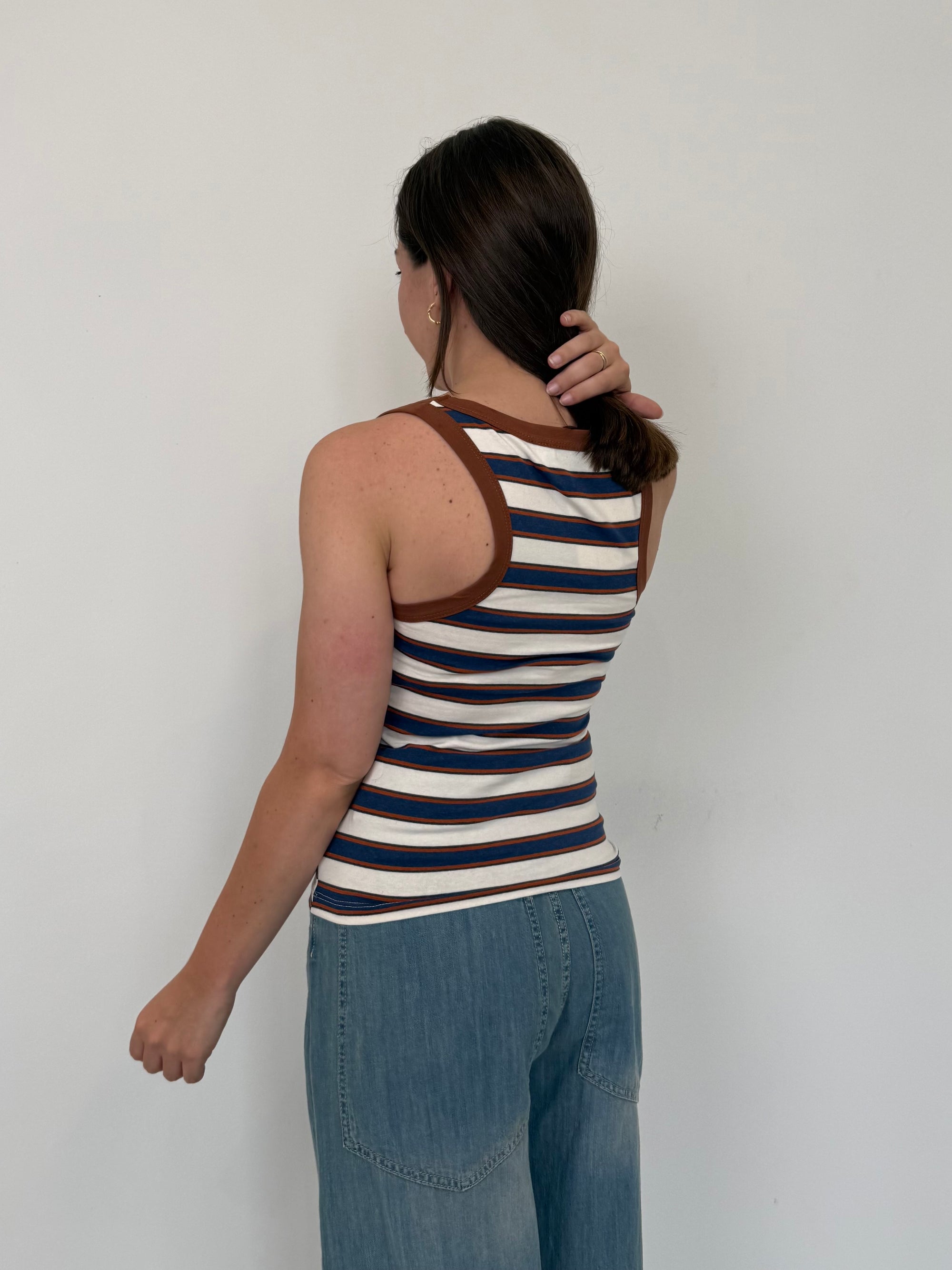 Haveone - Canotta righe blu contrasto moro