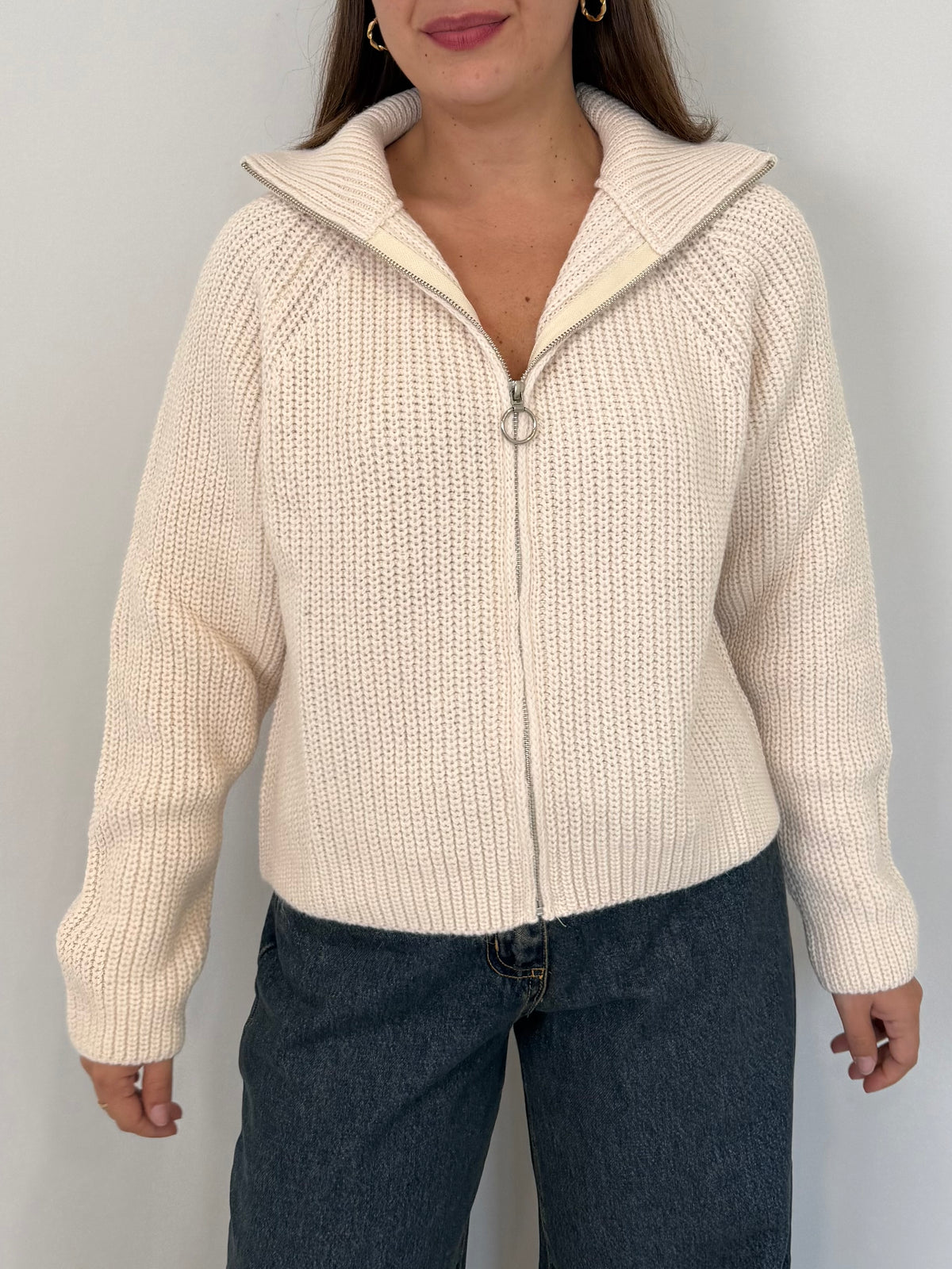 Haveone - Cardigan con zip panna