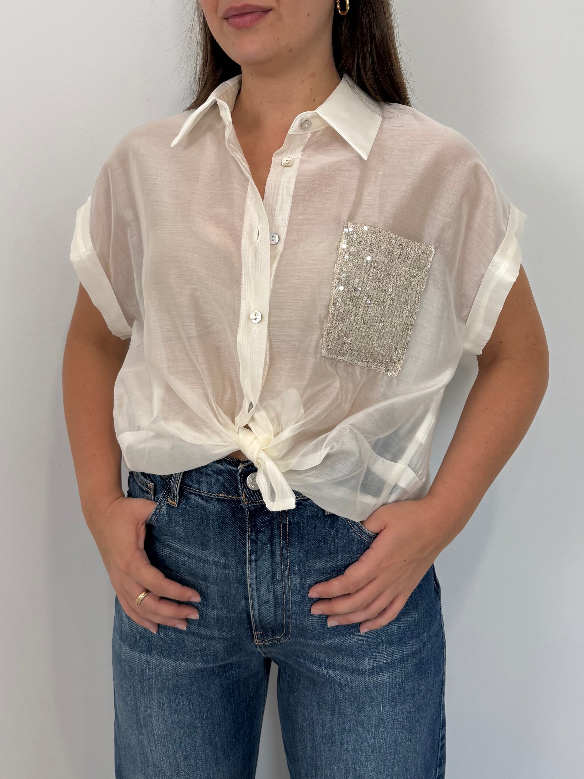 SusyMix - Camicia con tasca paillettes bianca