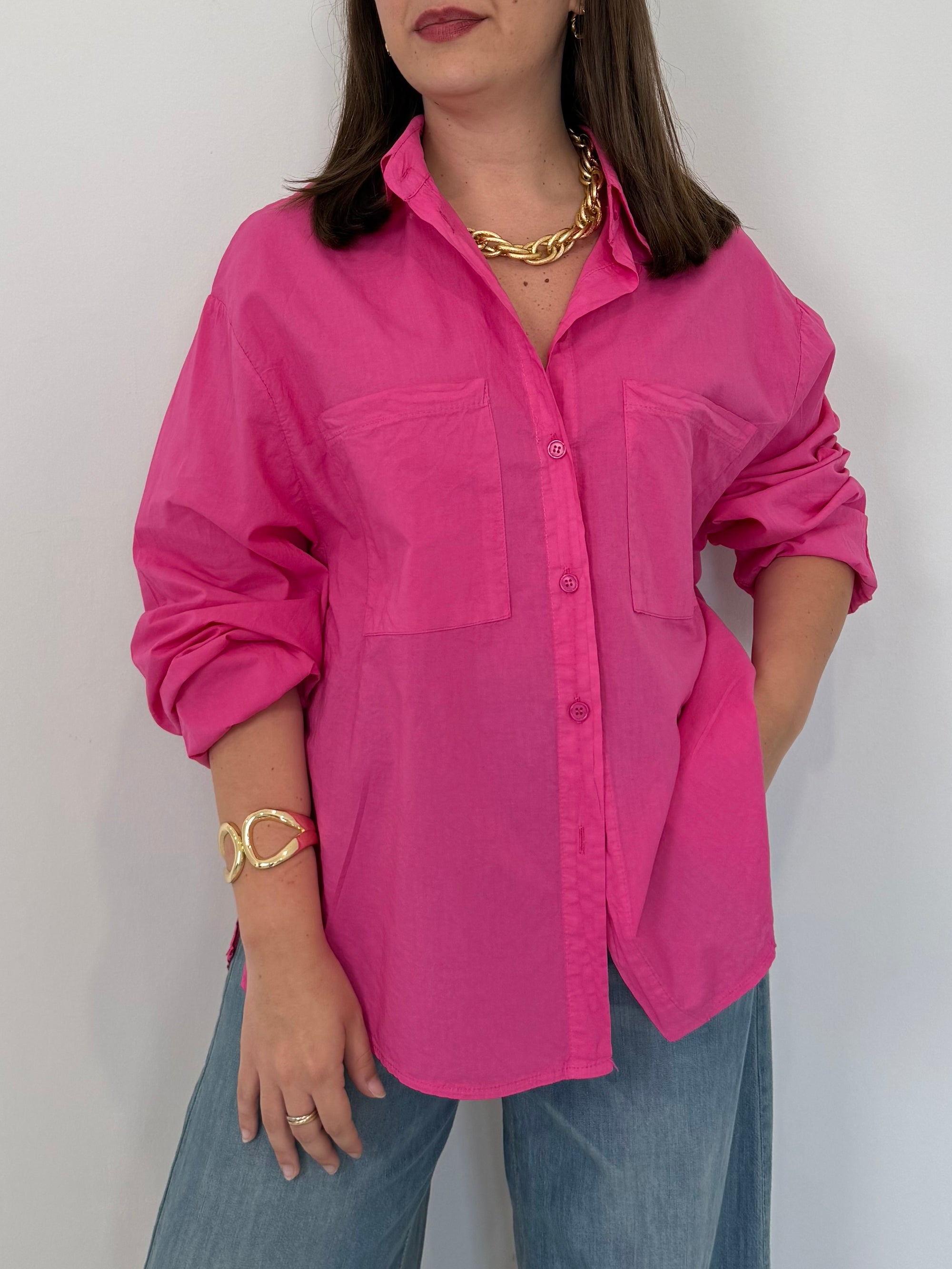 Haveone - Camicia leggera in cotone fuxia