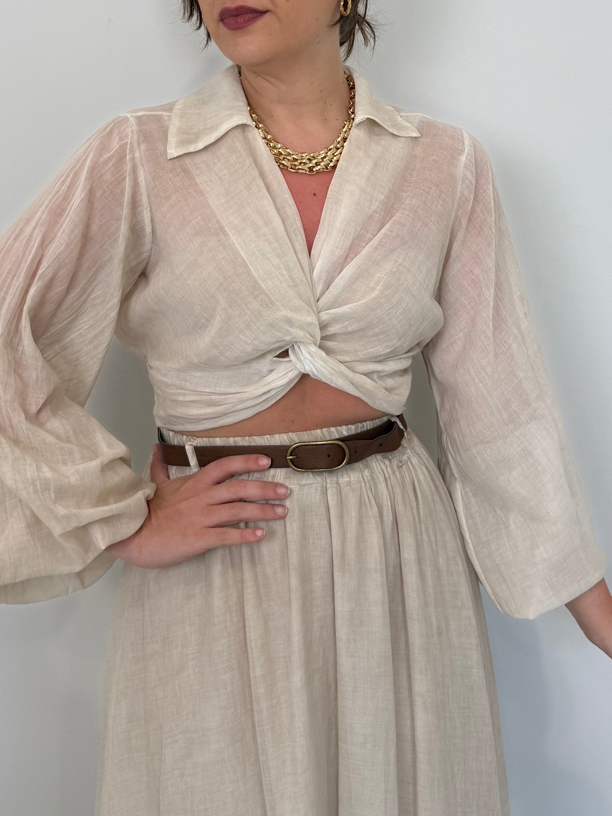 Haveone - Camicia crop con nodo beige