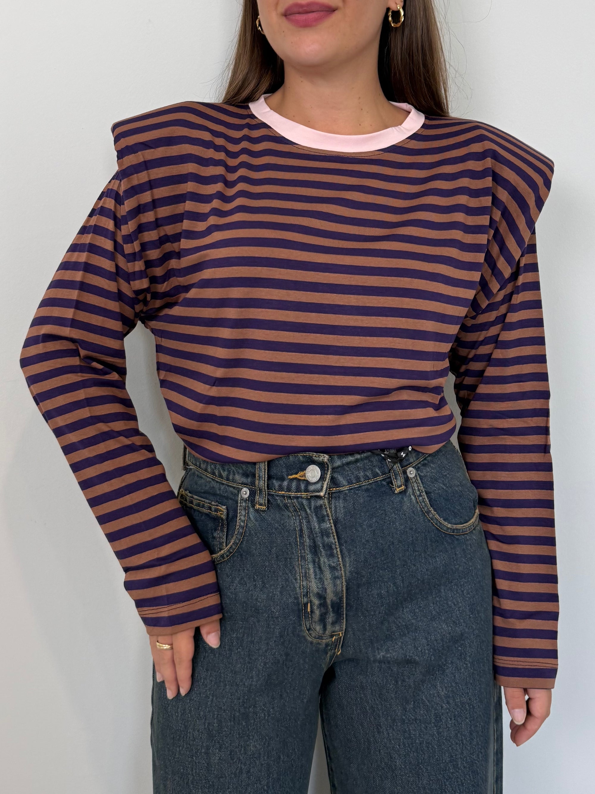 Haveone - Maglia spalline righe viola