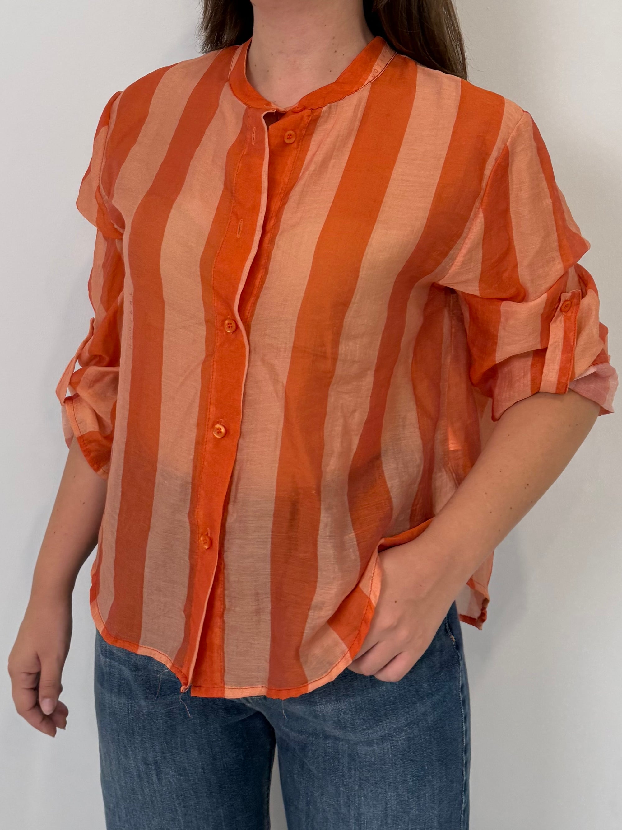 Haveone - Camicia righe larghe arancio