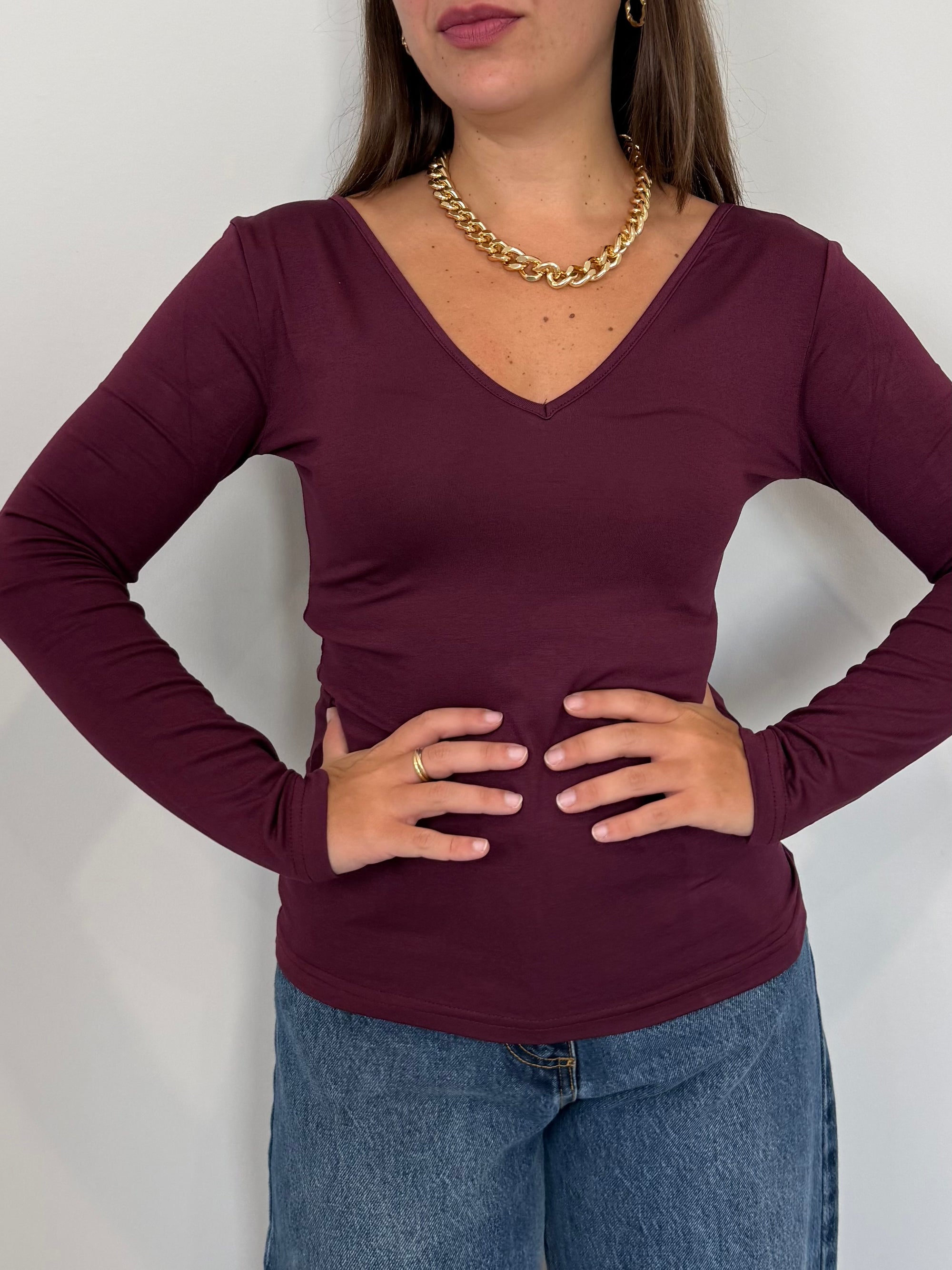 SusyMix - Maglia doppia scollo V bordeaux