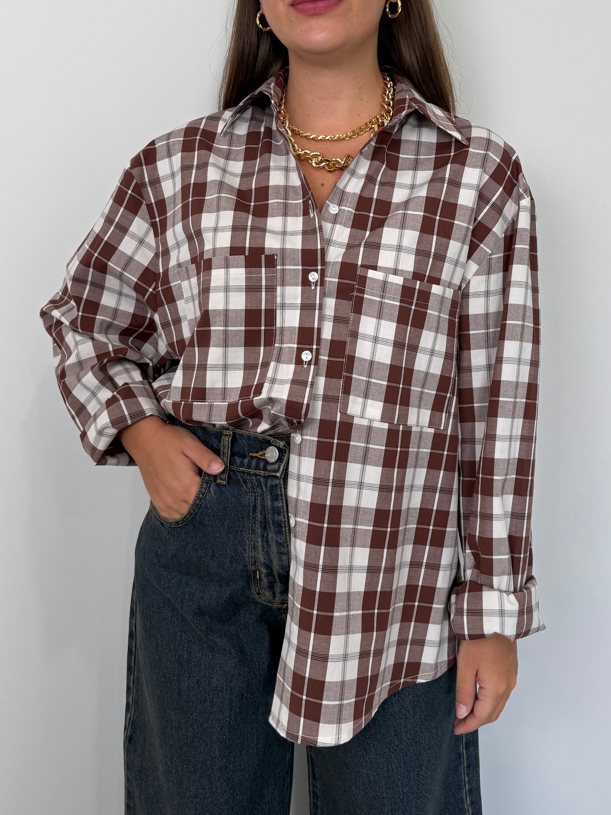 Haveone - Camicia check largo moro