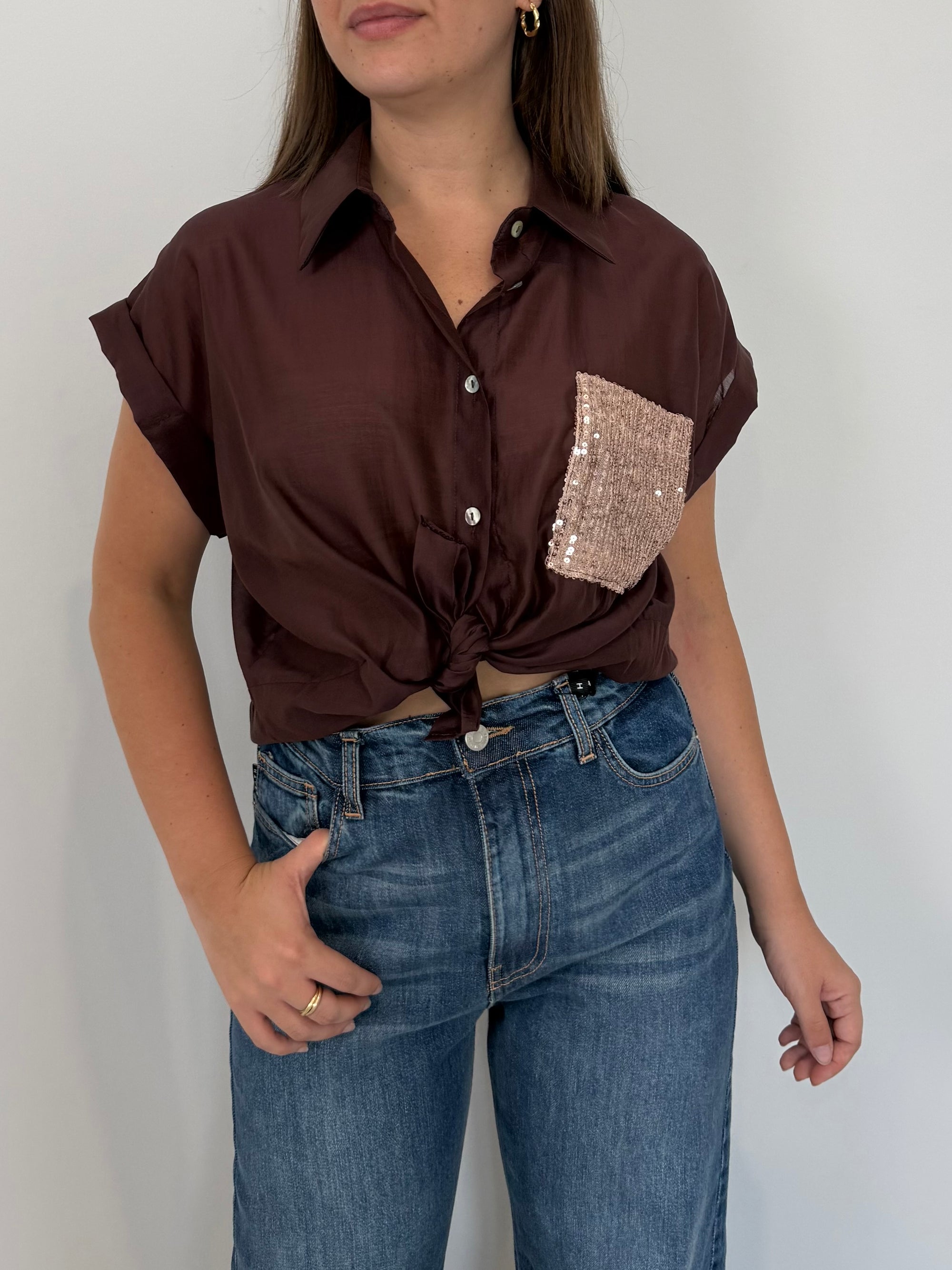 SusyMix - Camicia con tasca paillettes moro