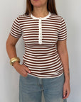 Haveone - T-shirt serafino riga tabacco