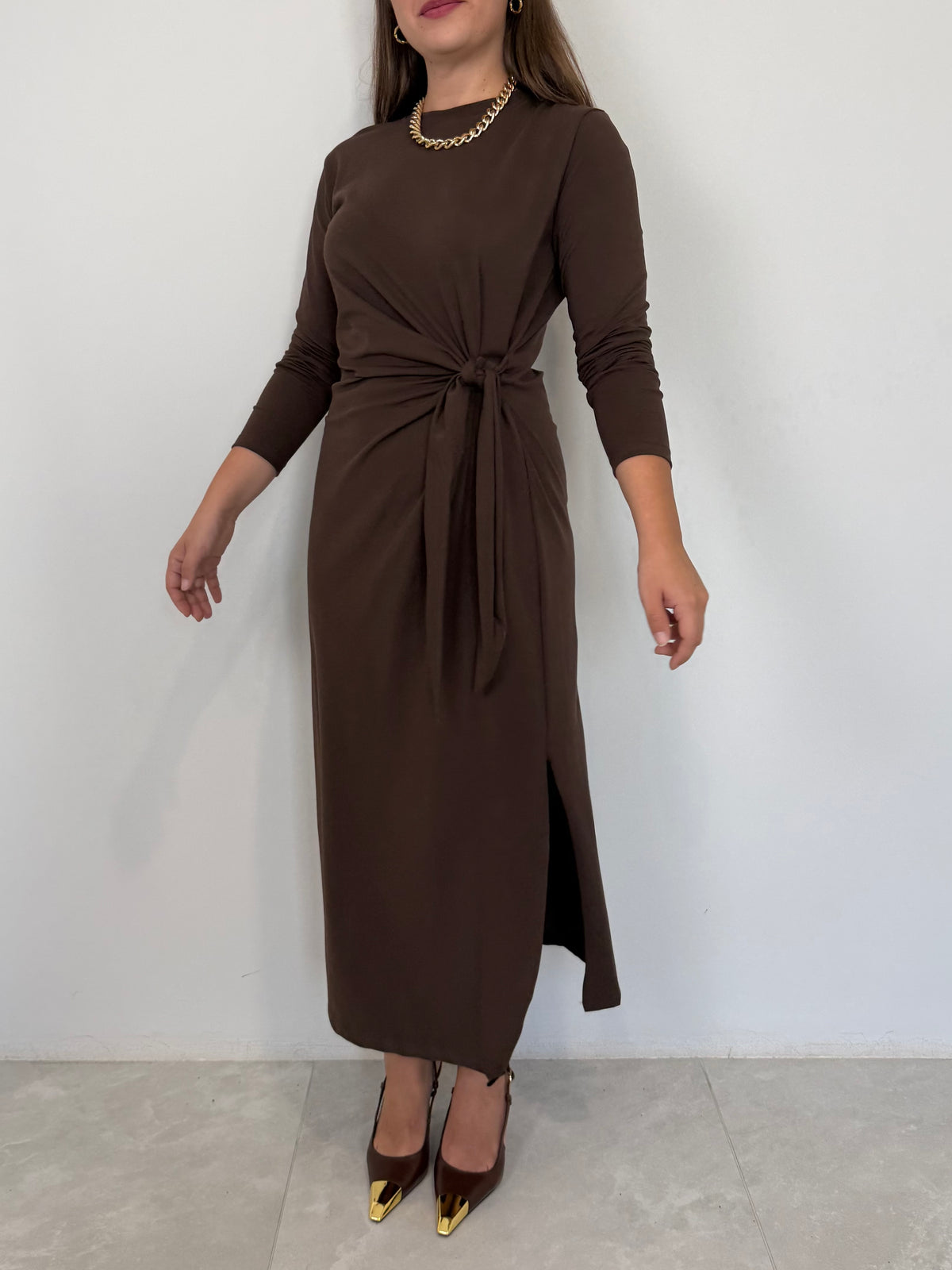 Haveone - Abito in cotone con fiocco moro