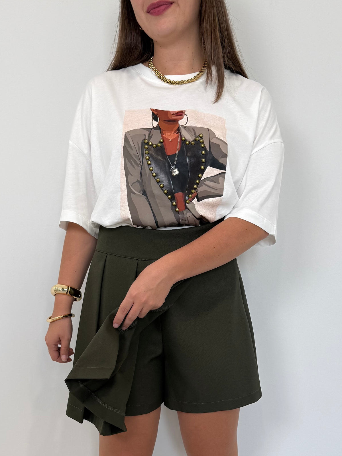 Haveone - Gonna con short pieghe verde