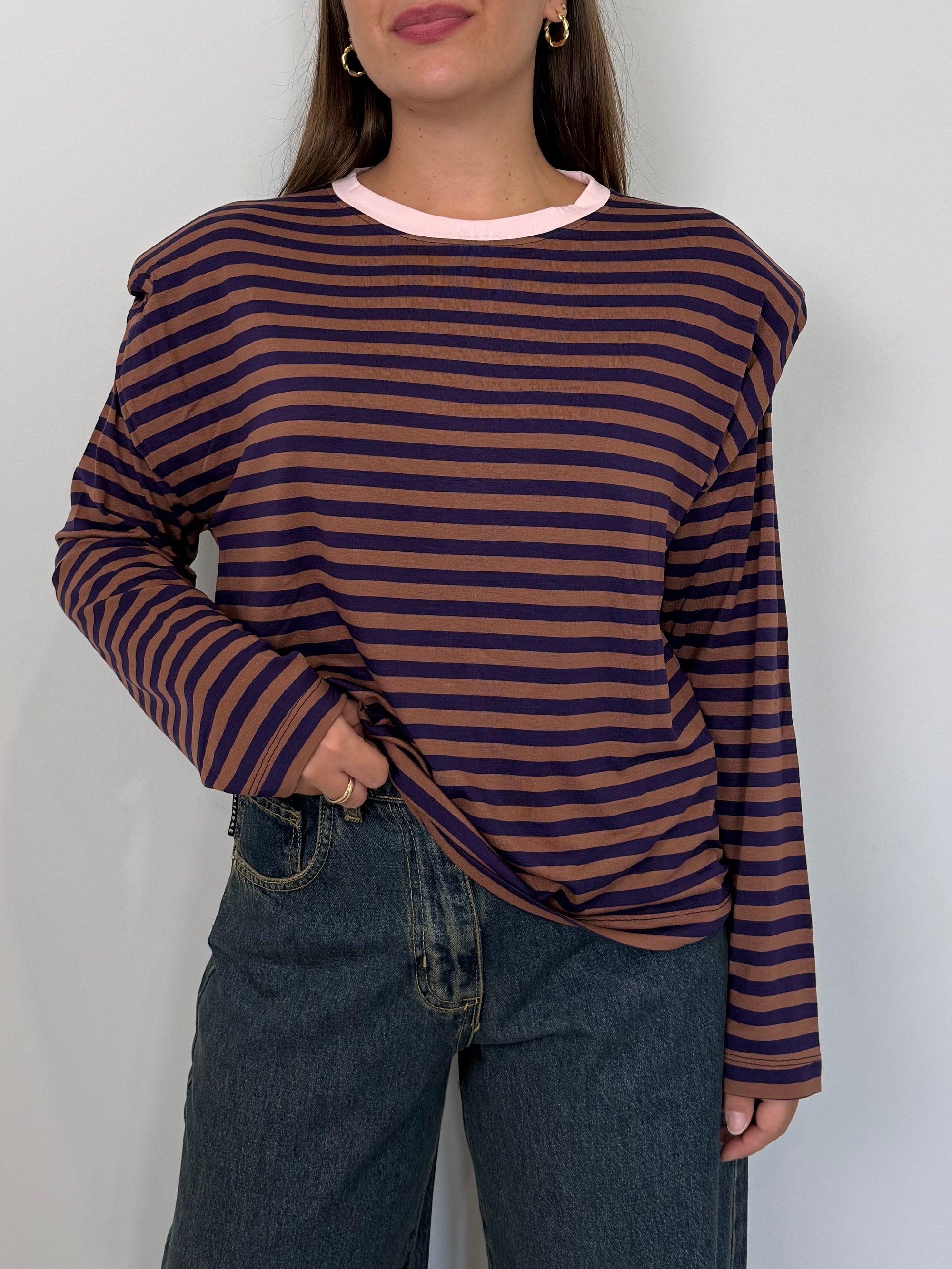 Haveone - Maglia spalline righe viola