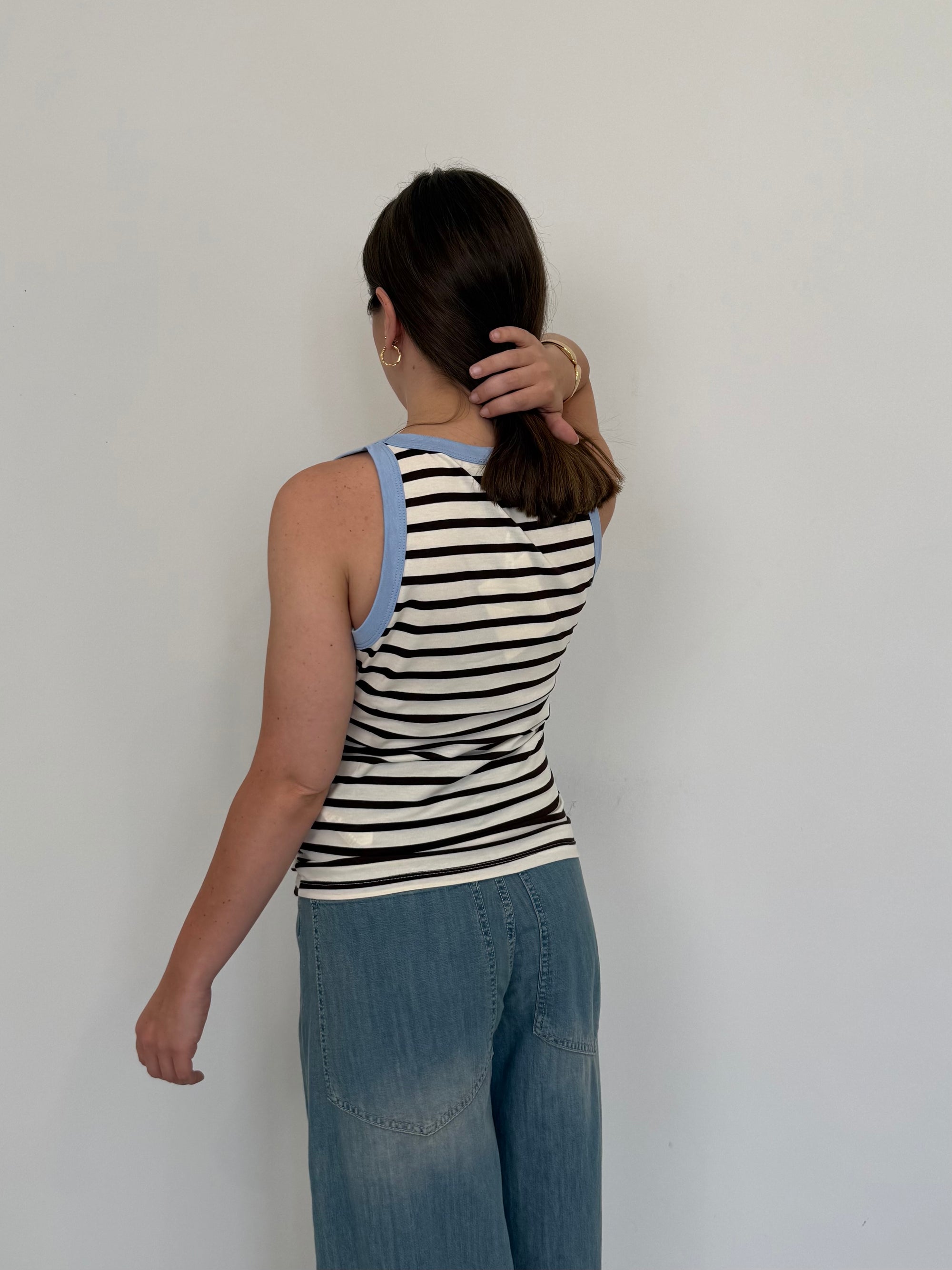 SusyMix - Canotta righe moro contrasto azzurro