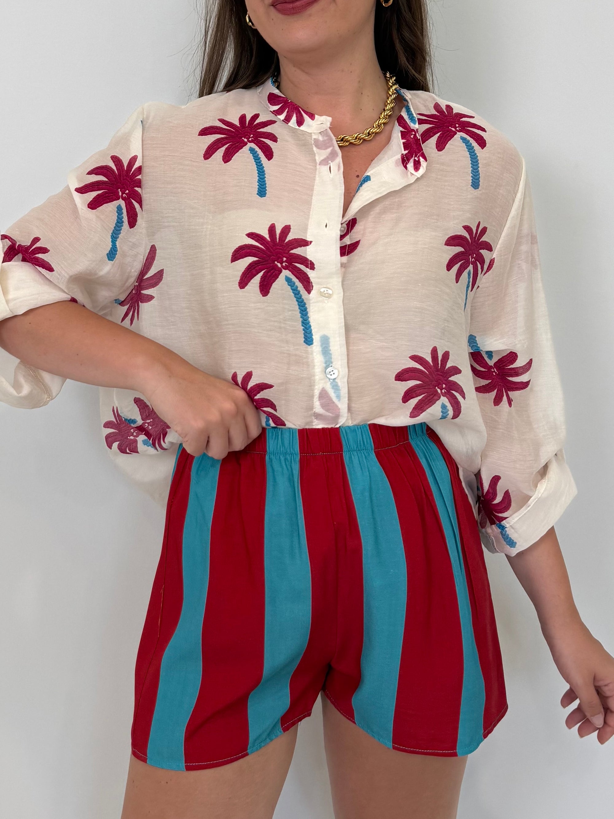 Haveone - Short rigato ottanio