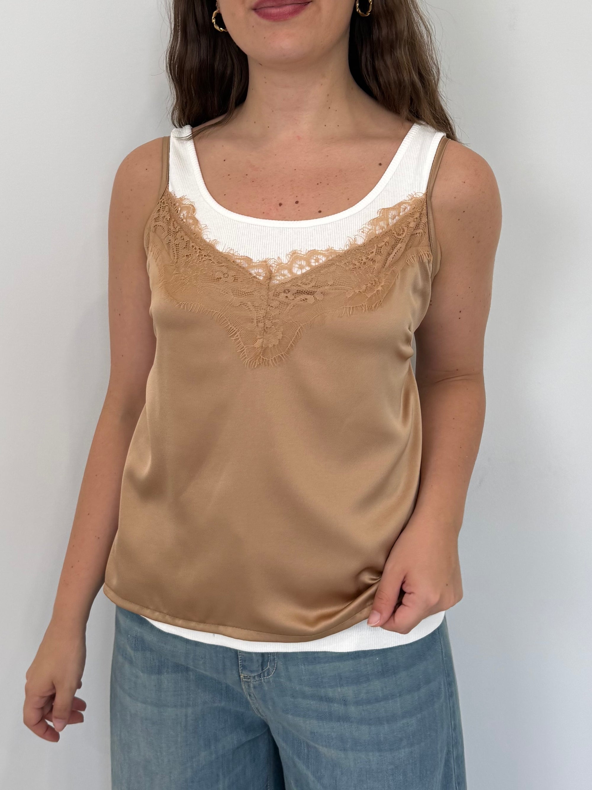 Haveone - Canotta doppia camel/bianco