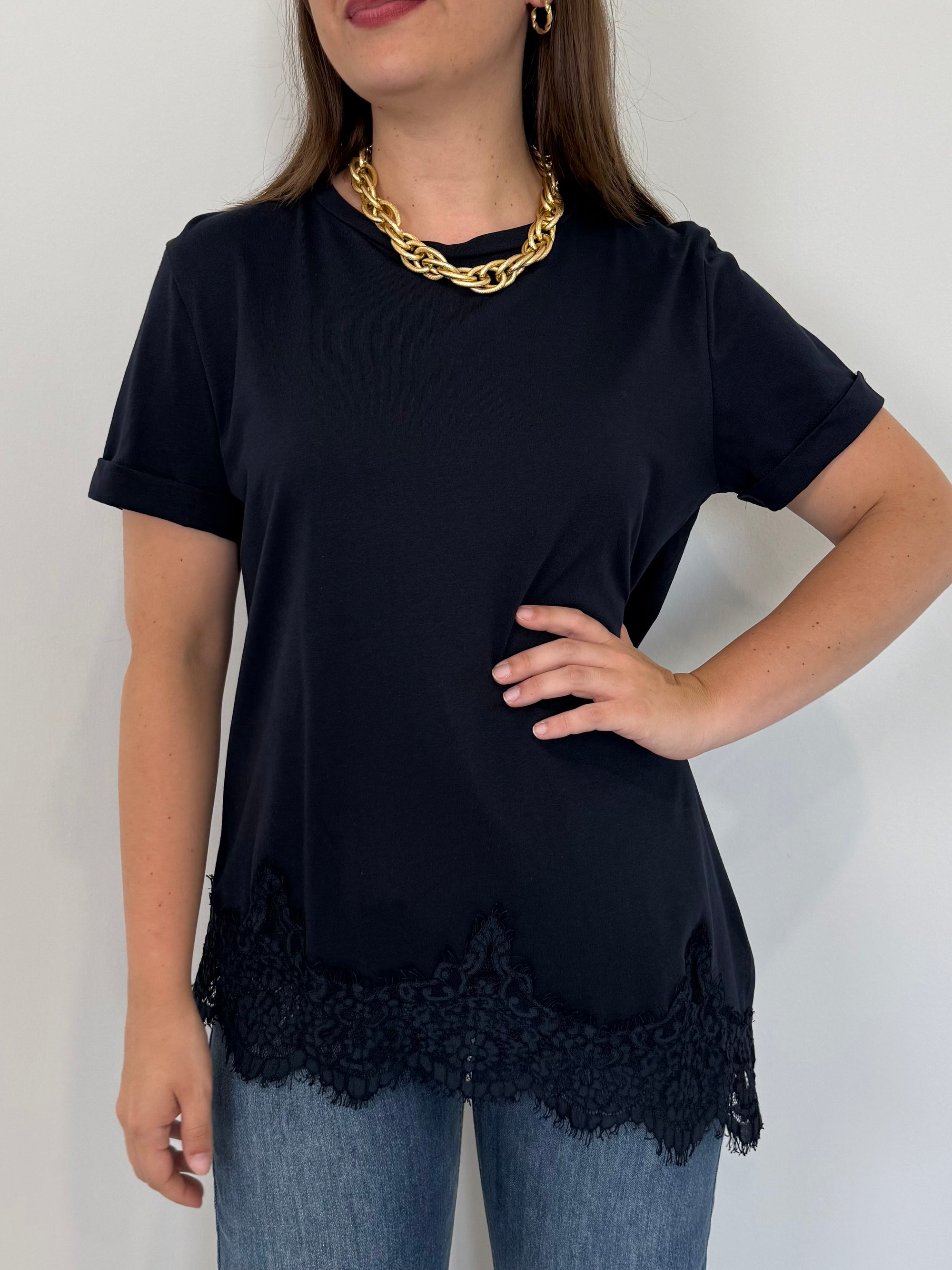 Tensione In - T-shirt con inserto pizzo blu