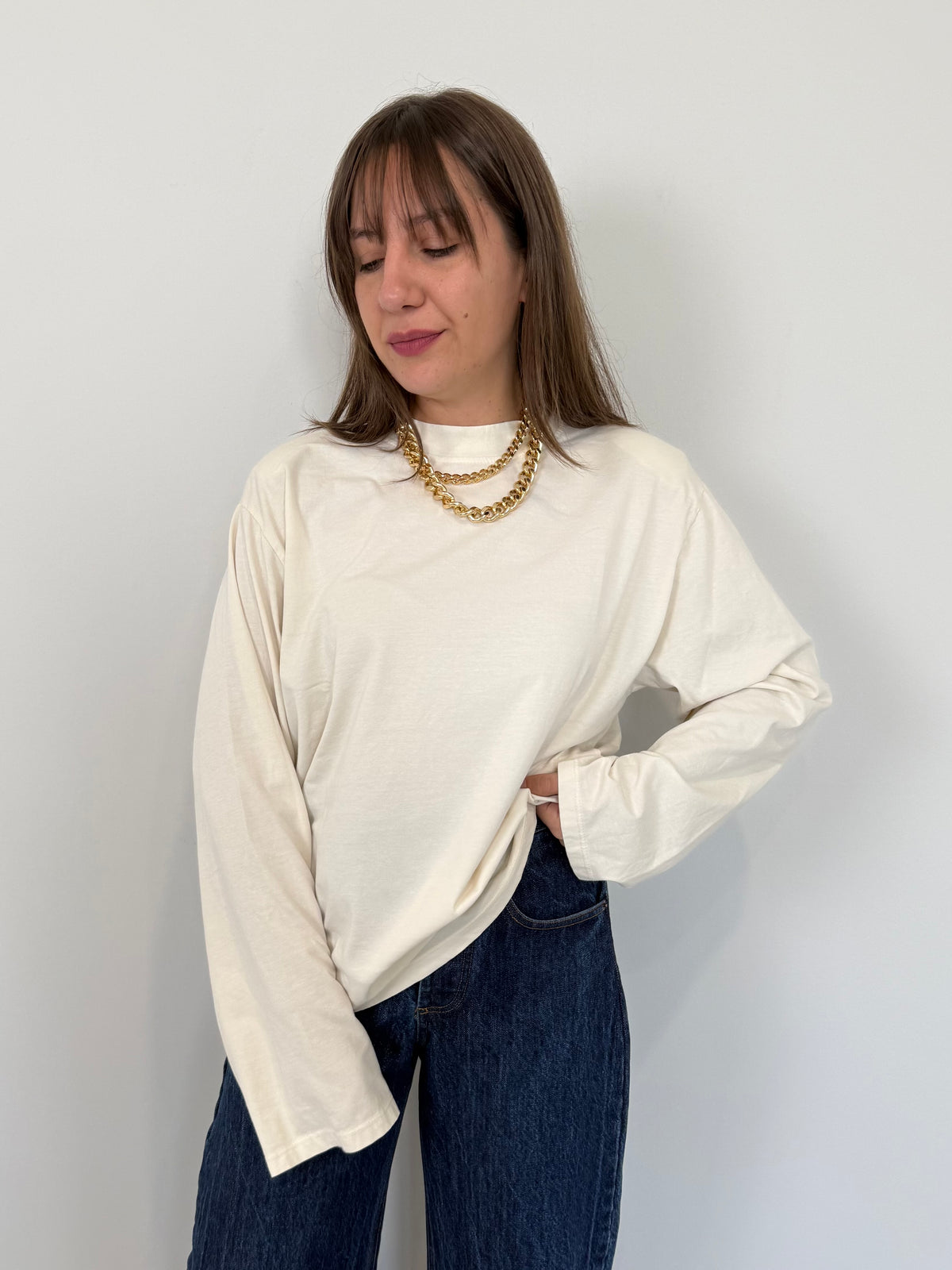 Haveone - Maglia over con spalline burro