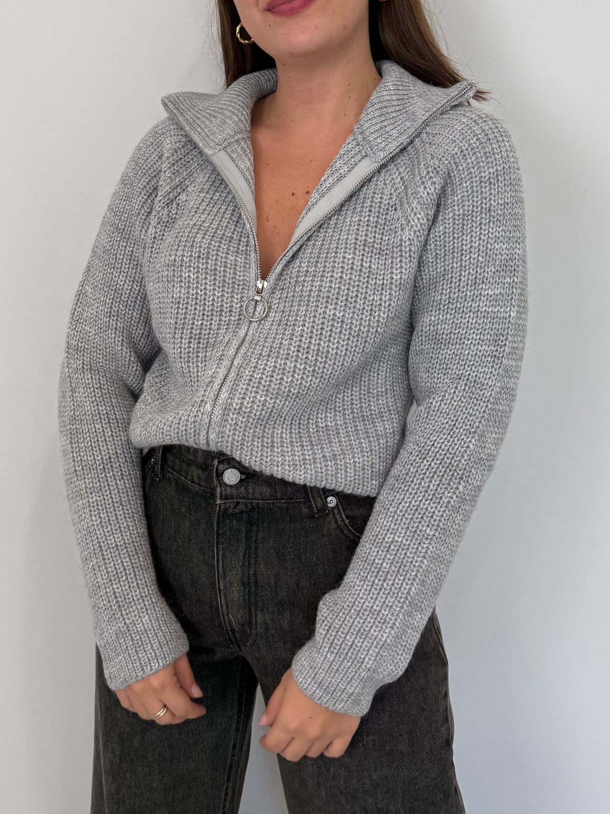 Haveone - Cardigan con zip grigio