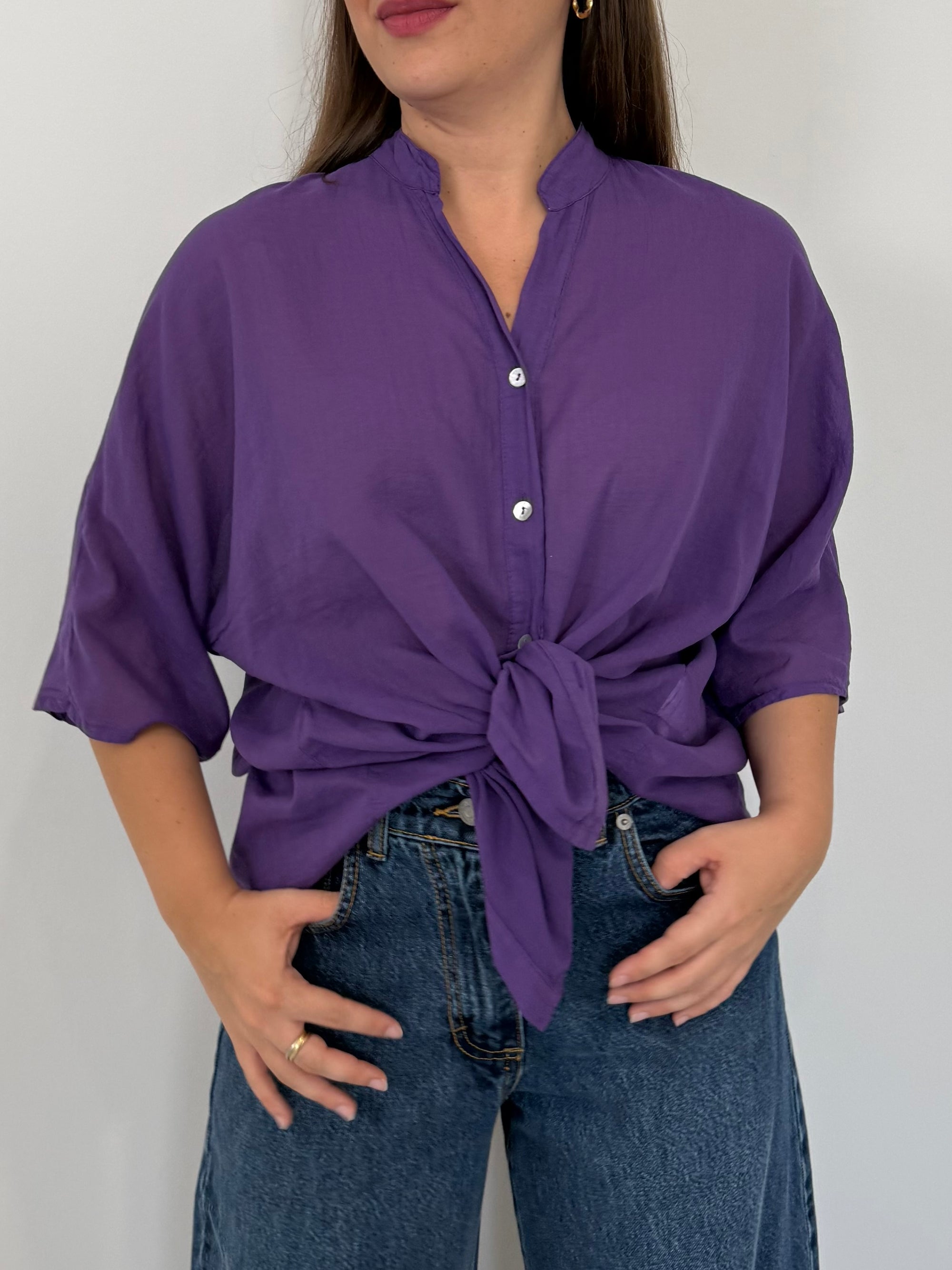 Tensione in - Camicia in mussola di cotone viola