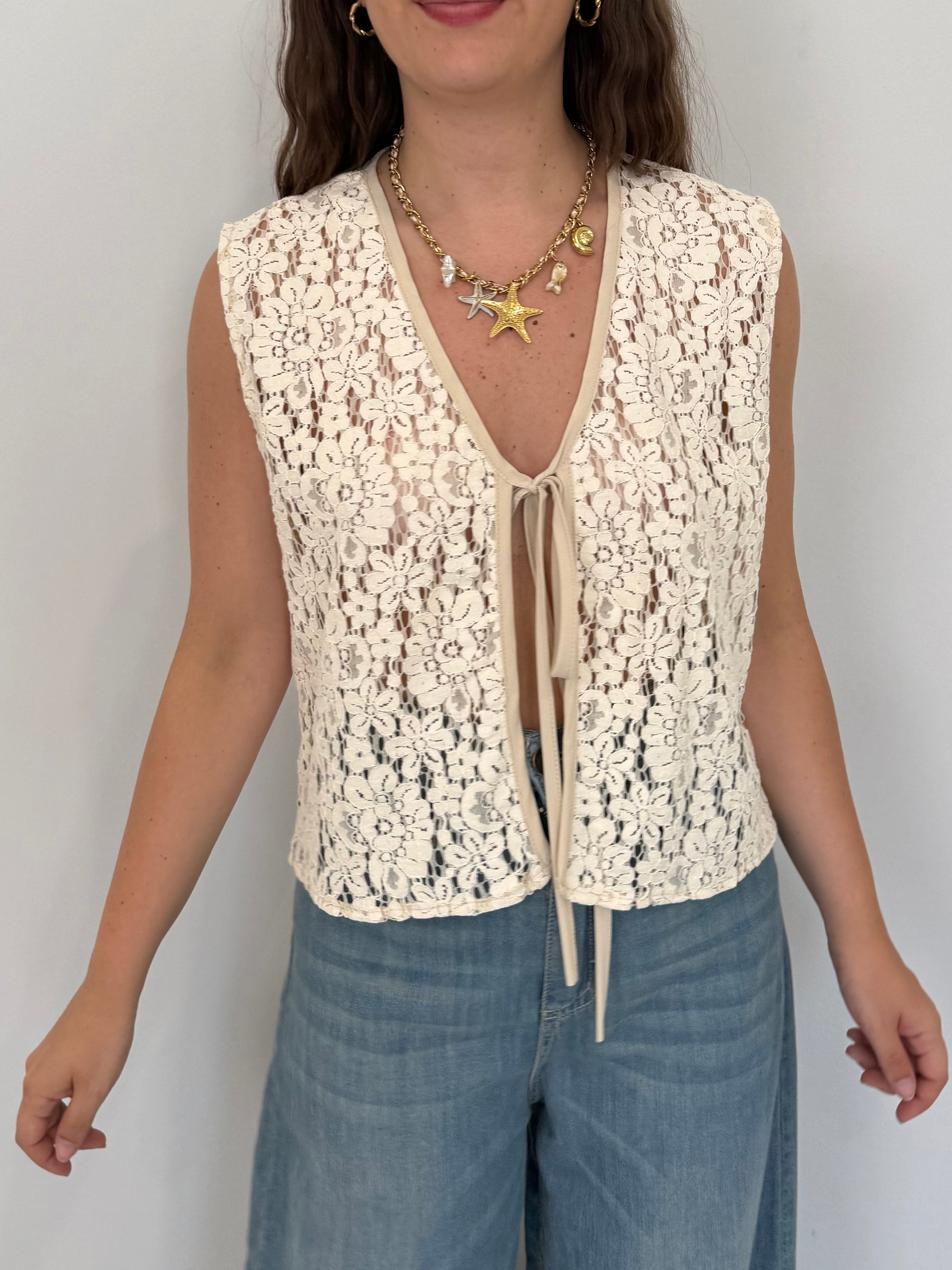 Haveone - Gilet in crochet beige