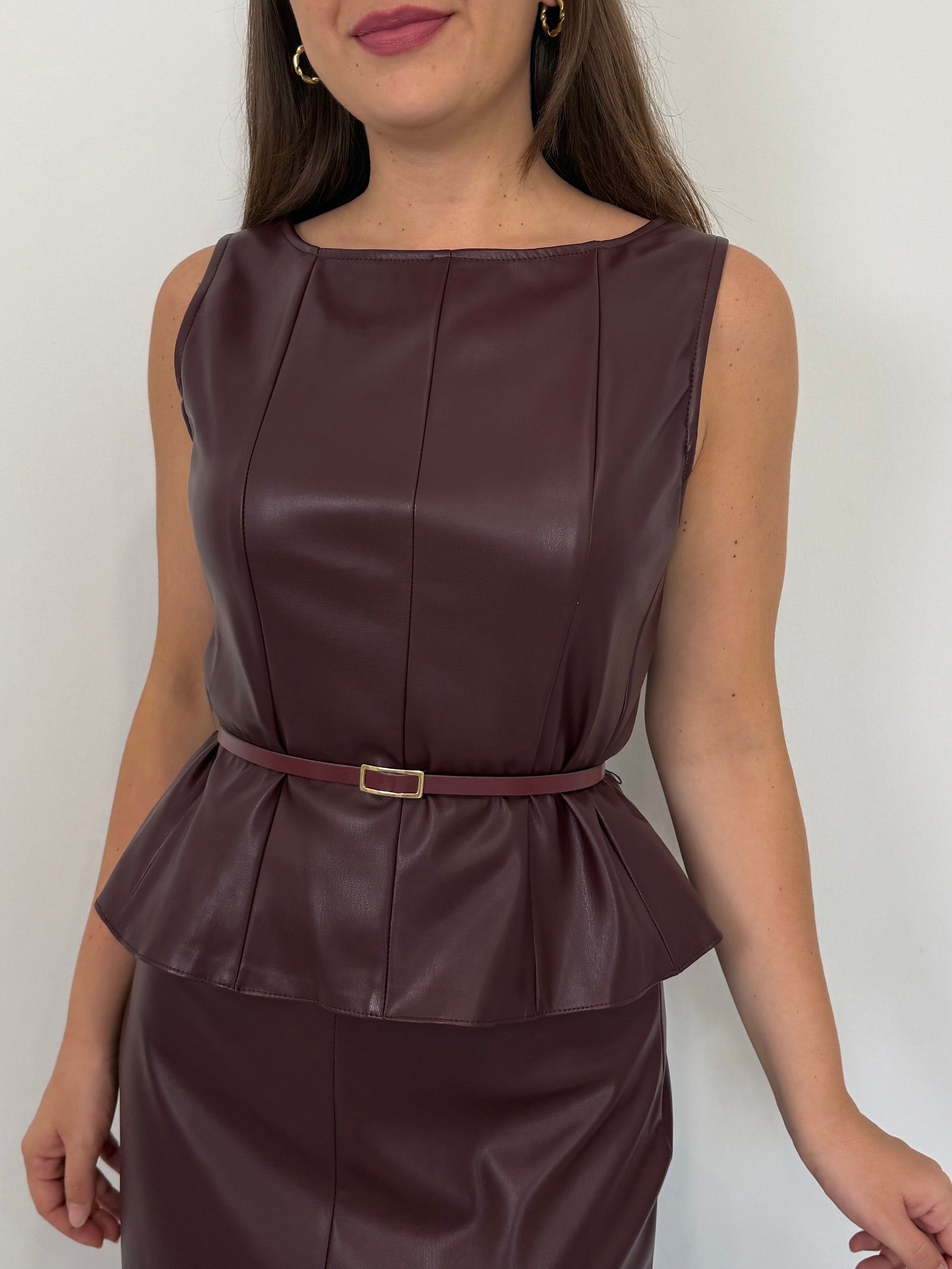 SusyMix - Top godet in similpelle burgundy