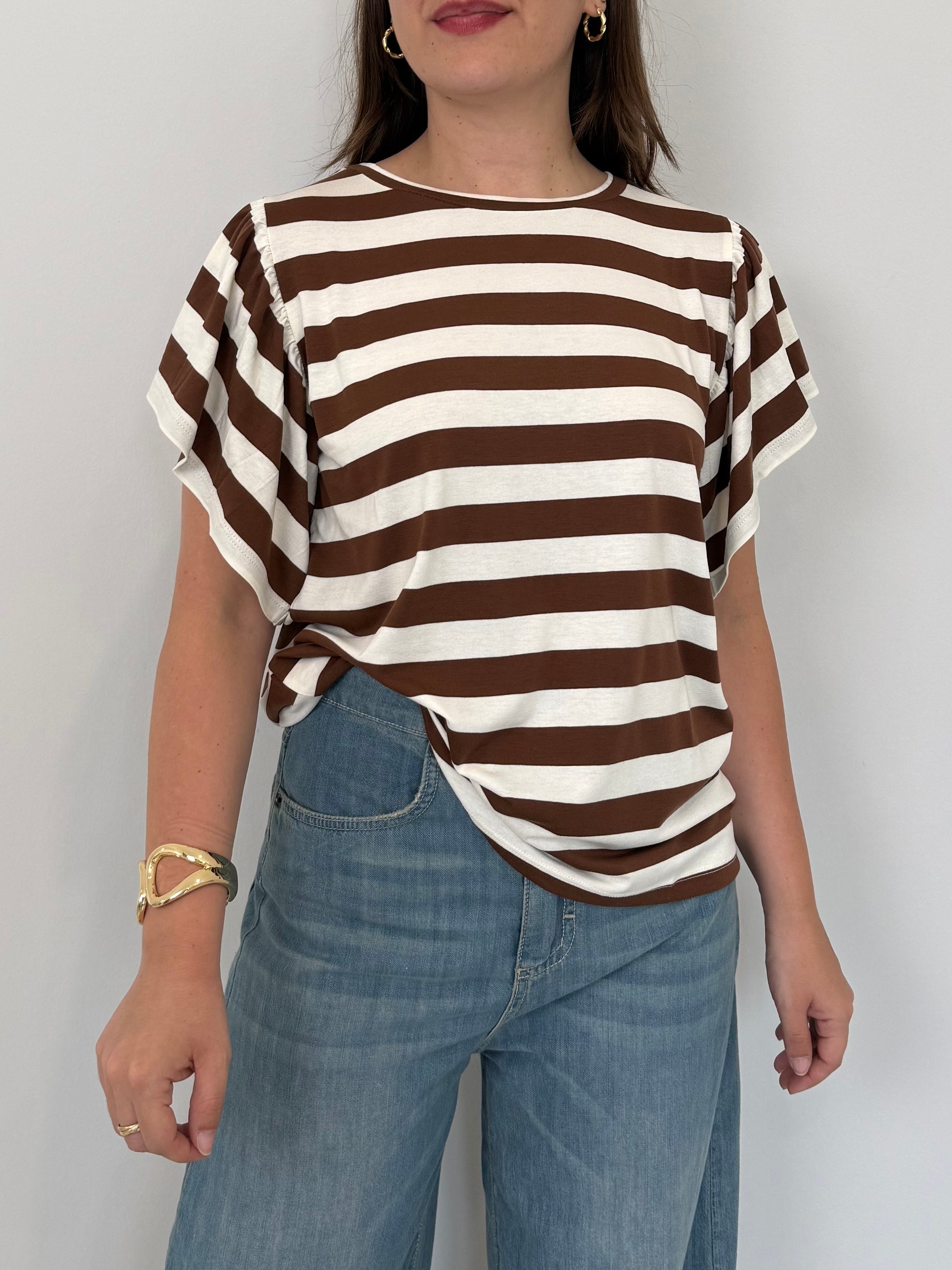 SusyMix - T-shirt con balzine e righe tabacco
