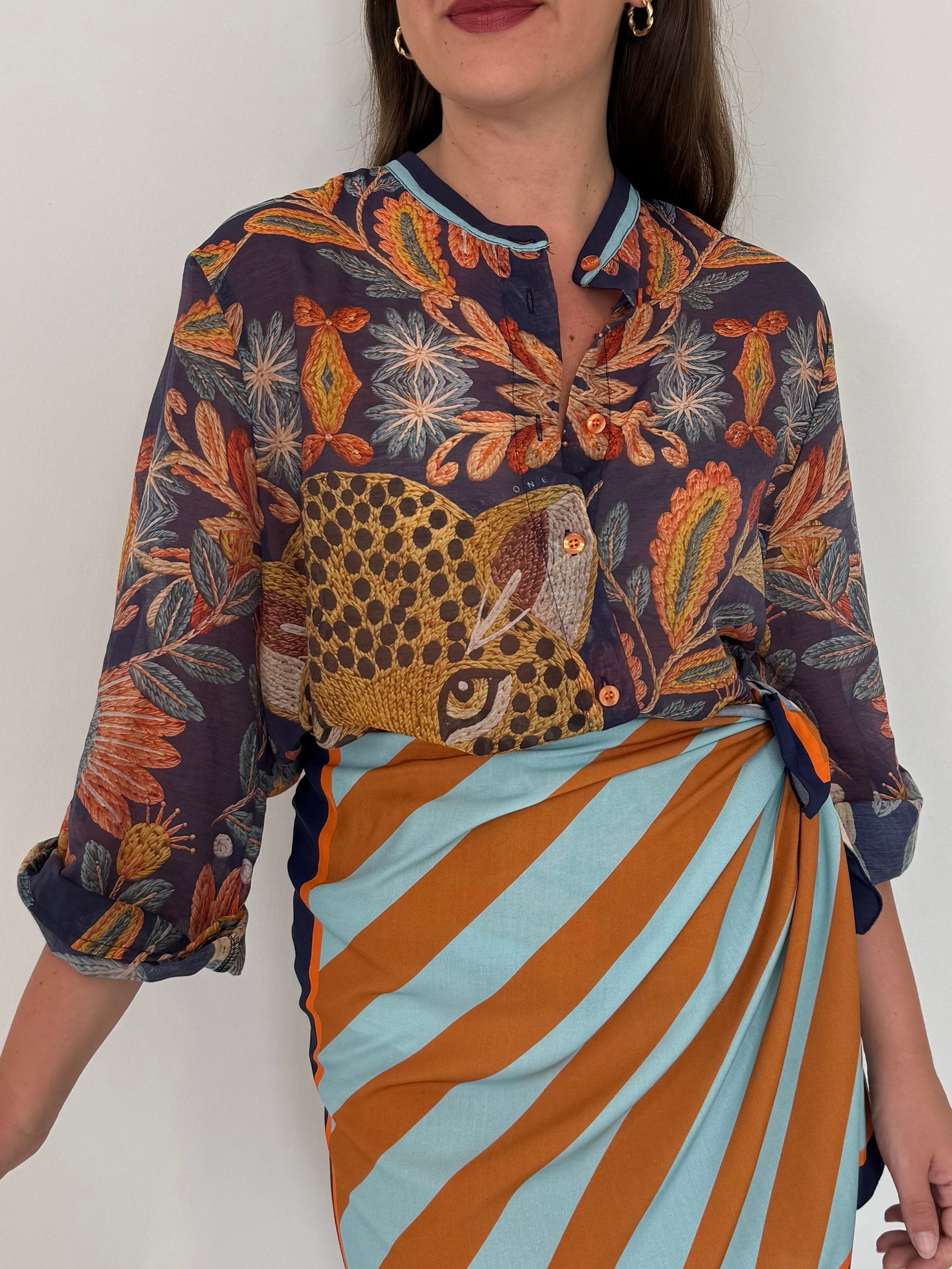 Haveone - Camicia ghepardo blu