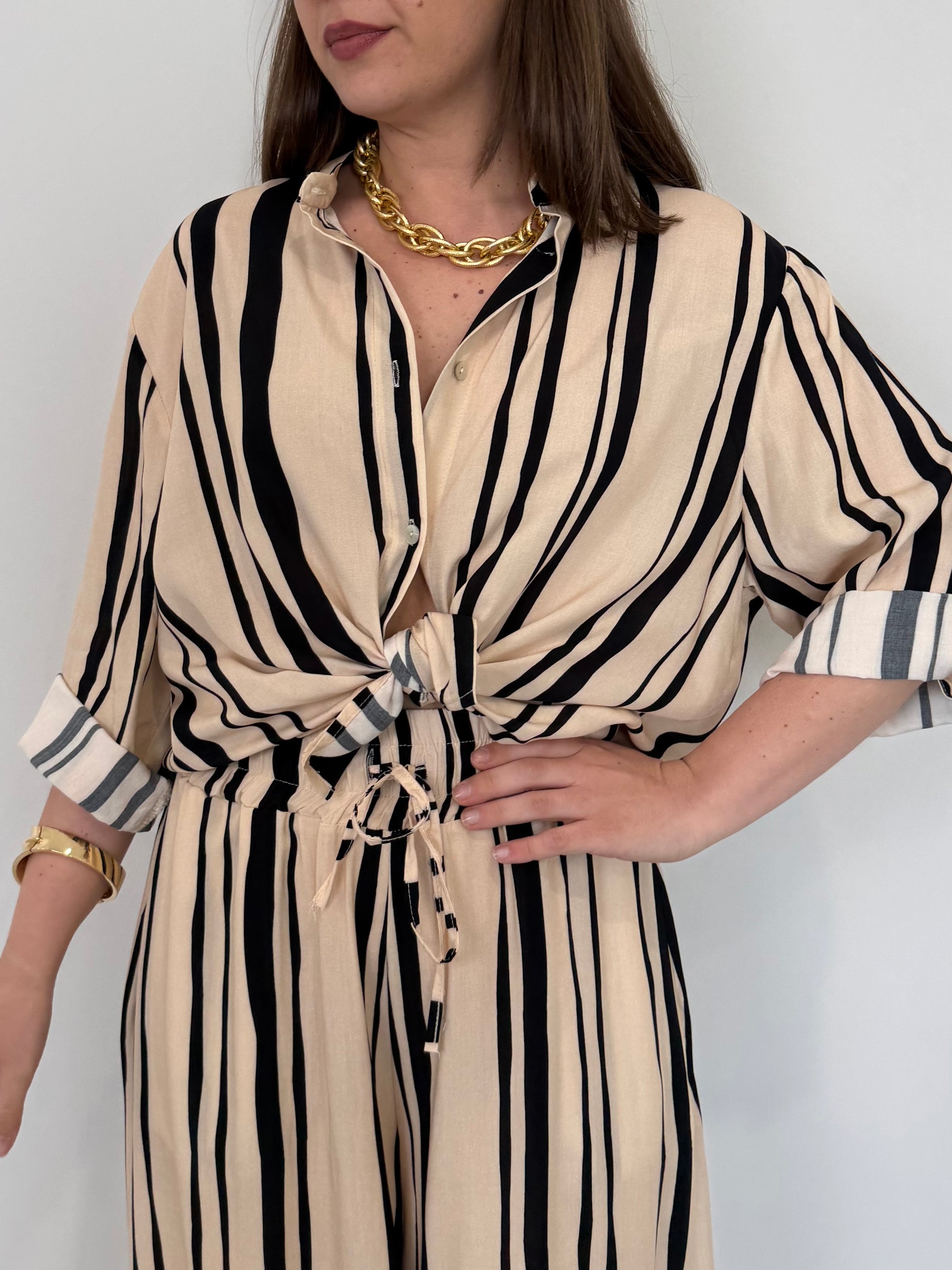 Haveone - Camicia in viscosa riga larga