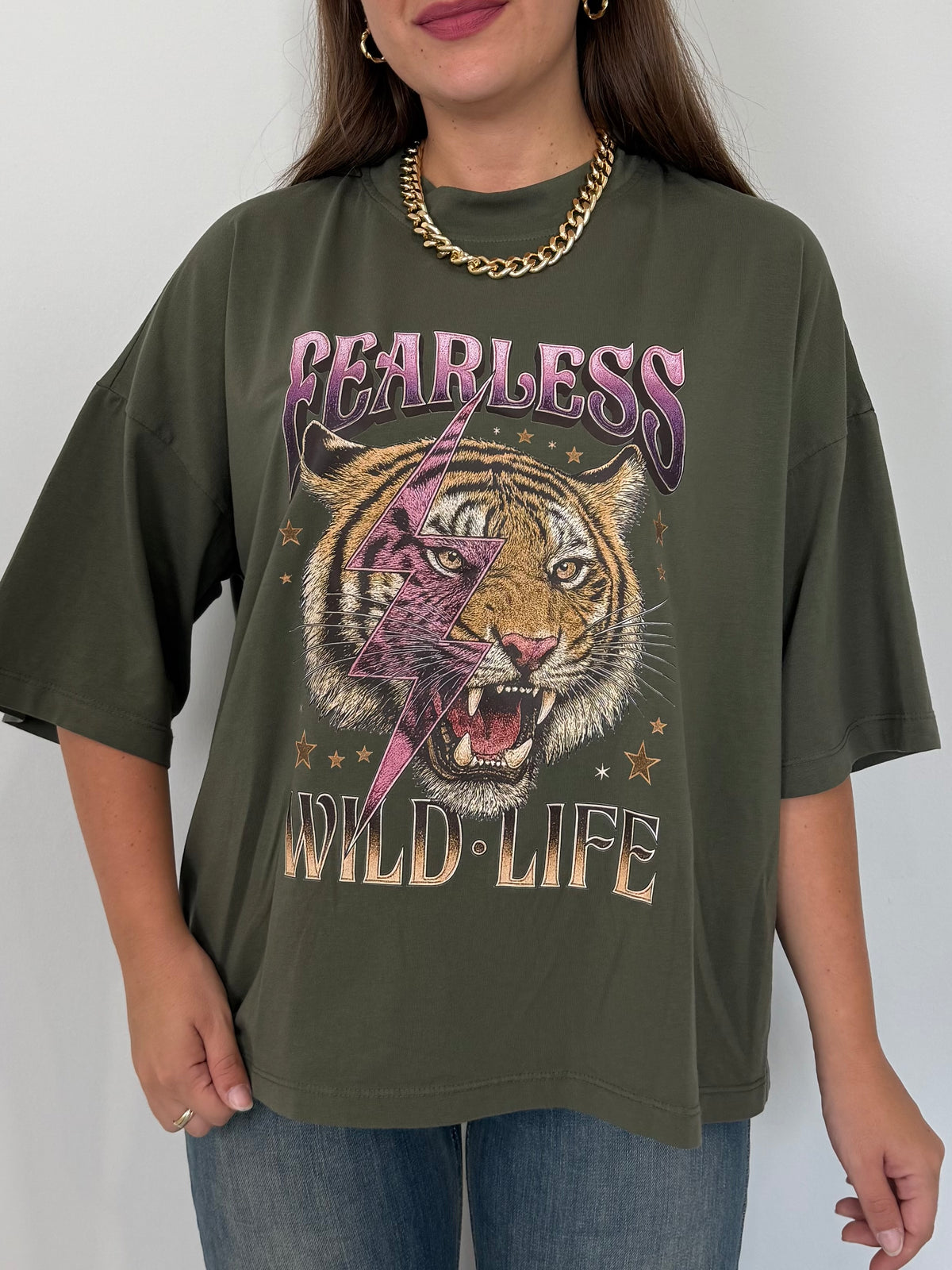 SusyMix - T-shirt over con tigre verde