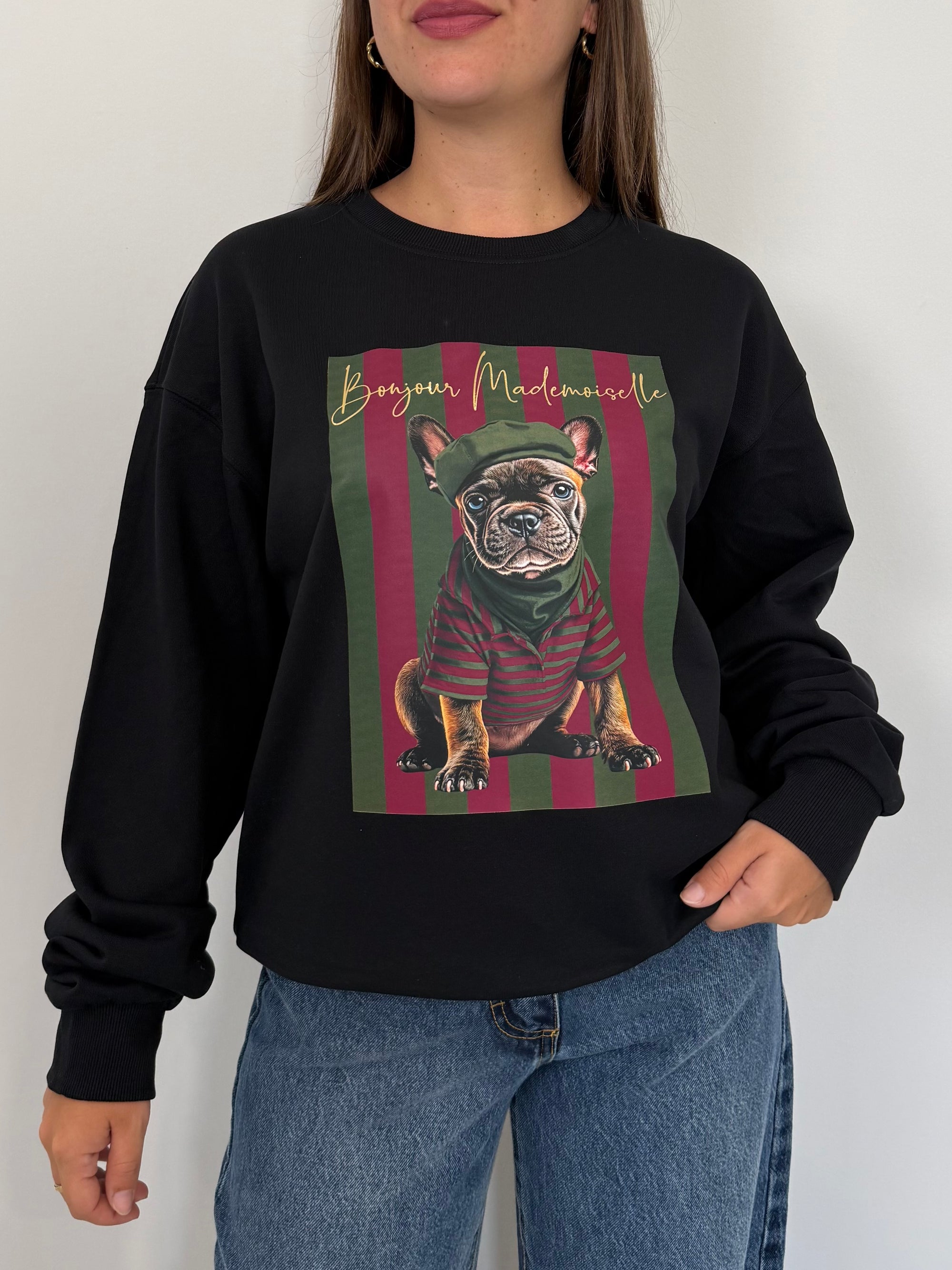 Civico23 - Felpa nera con bulldog e riga verde