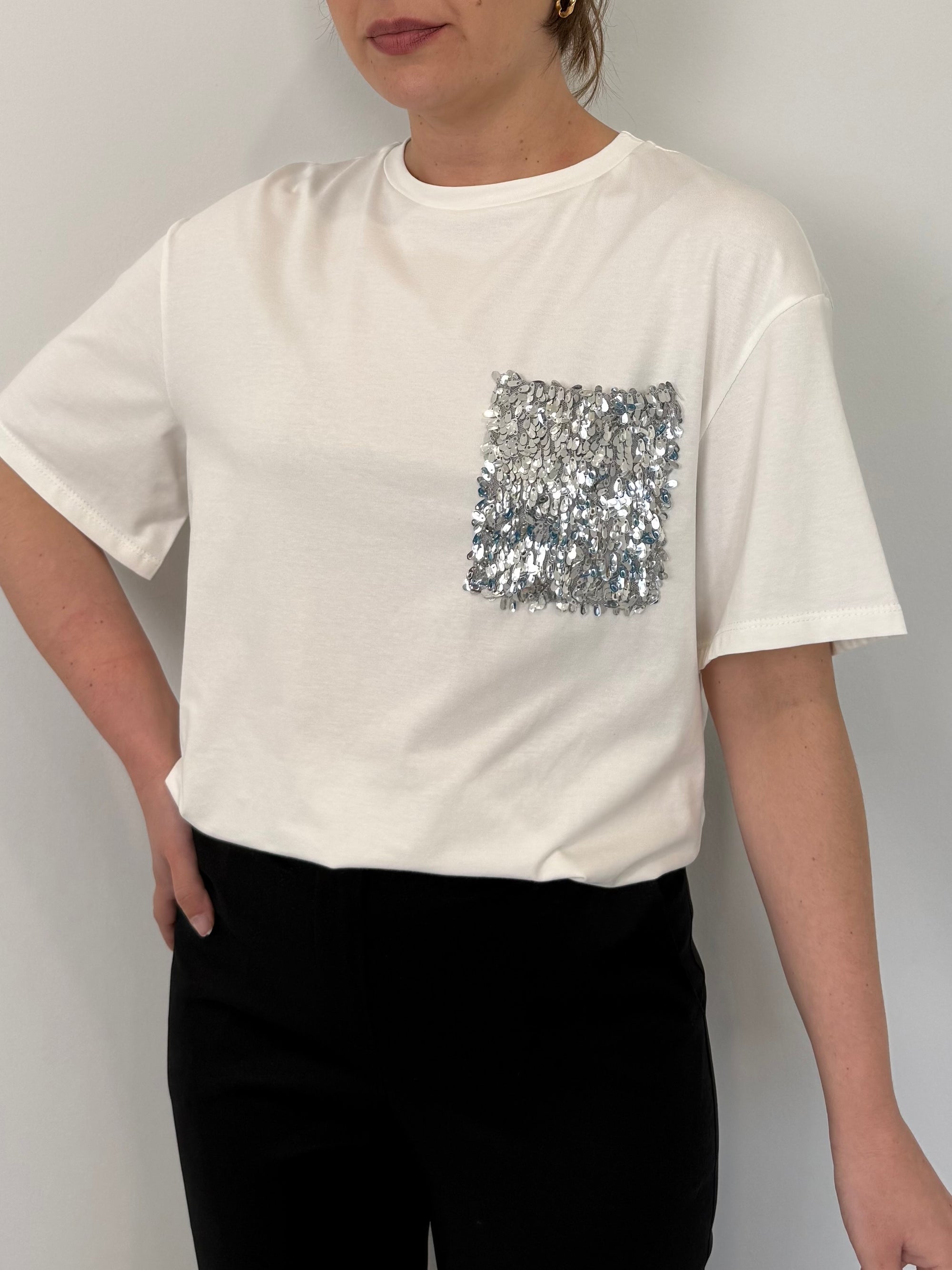SusyMix - T-shirt taschino paillettes argento