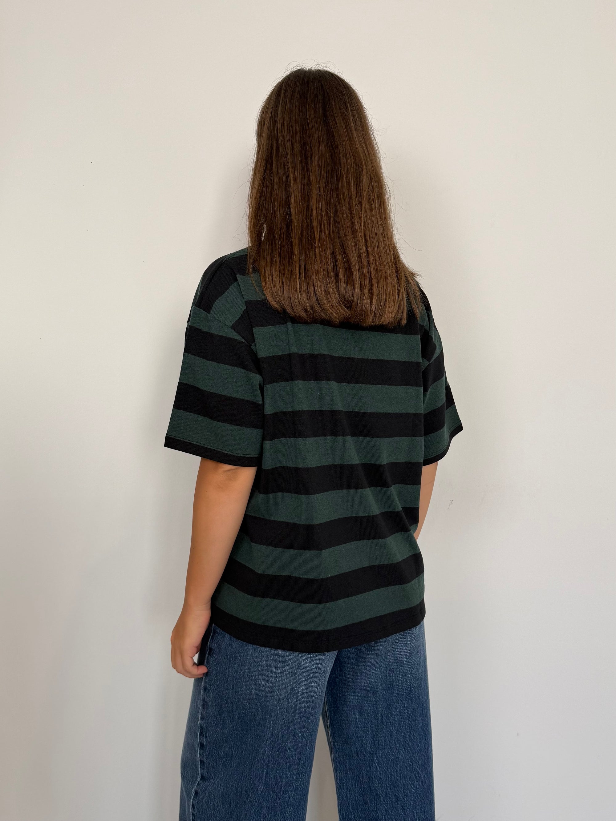 SusyMix - Maglia righe verde nera con tasca paillettes
