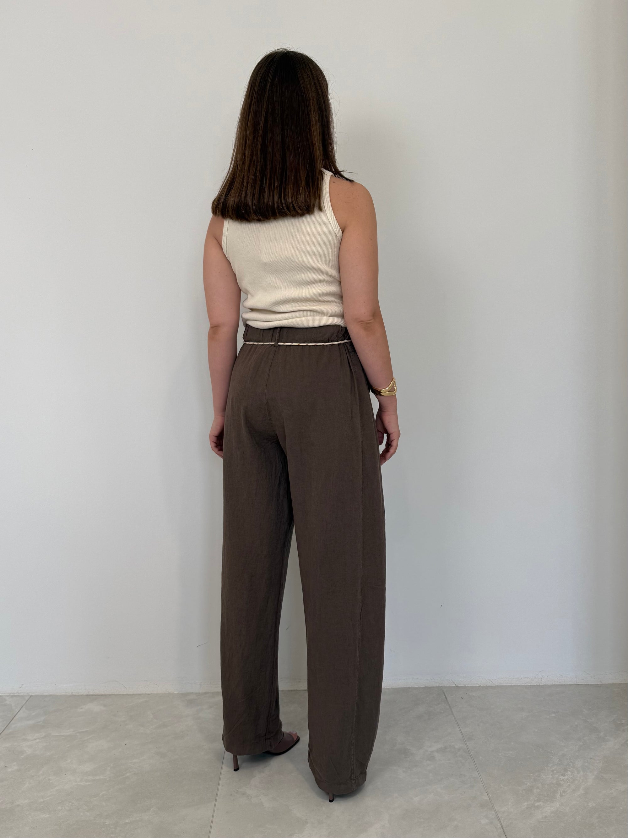 SusyMix - Pantalone no stellina in lino moro