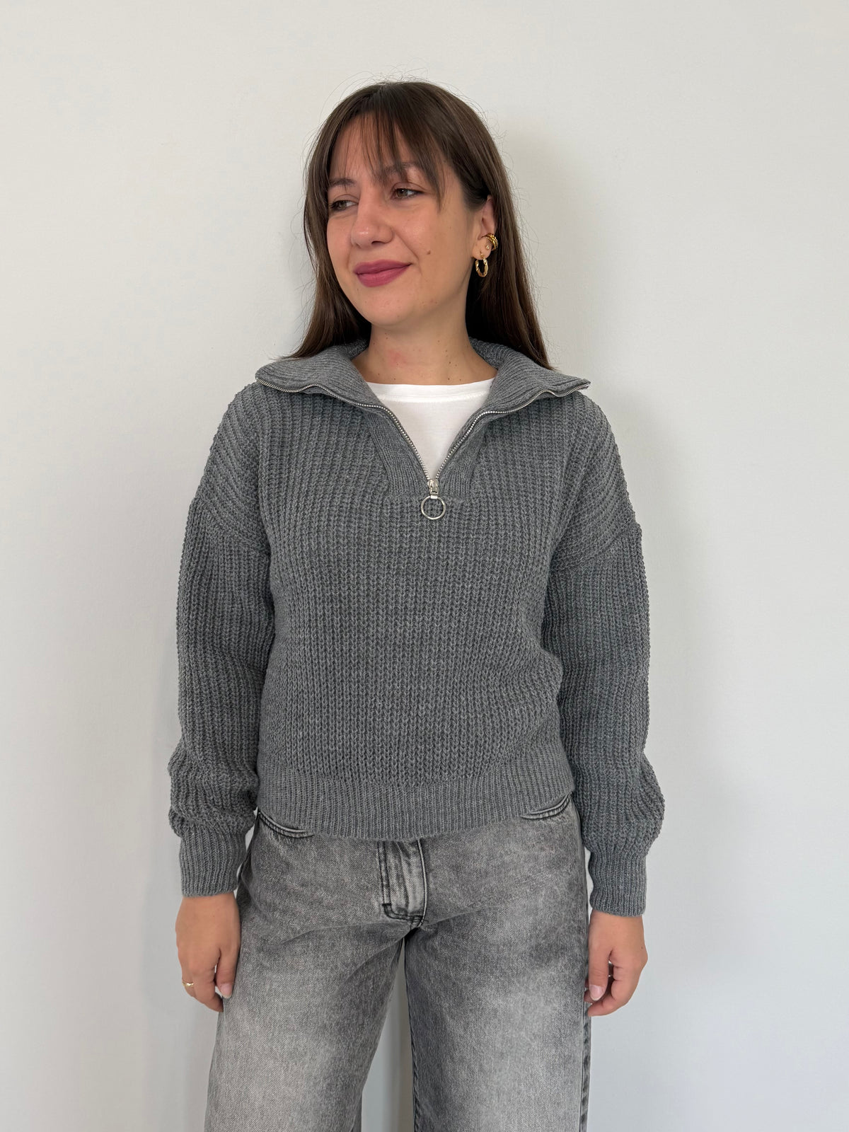SusyMix - Maglioncino mezza zip grigio