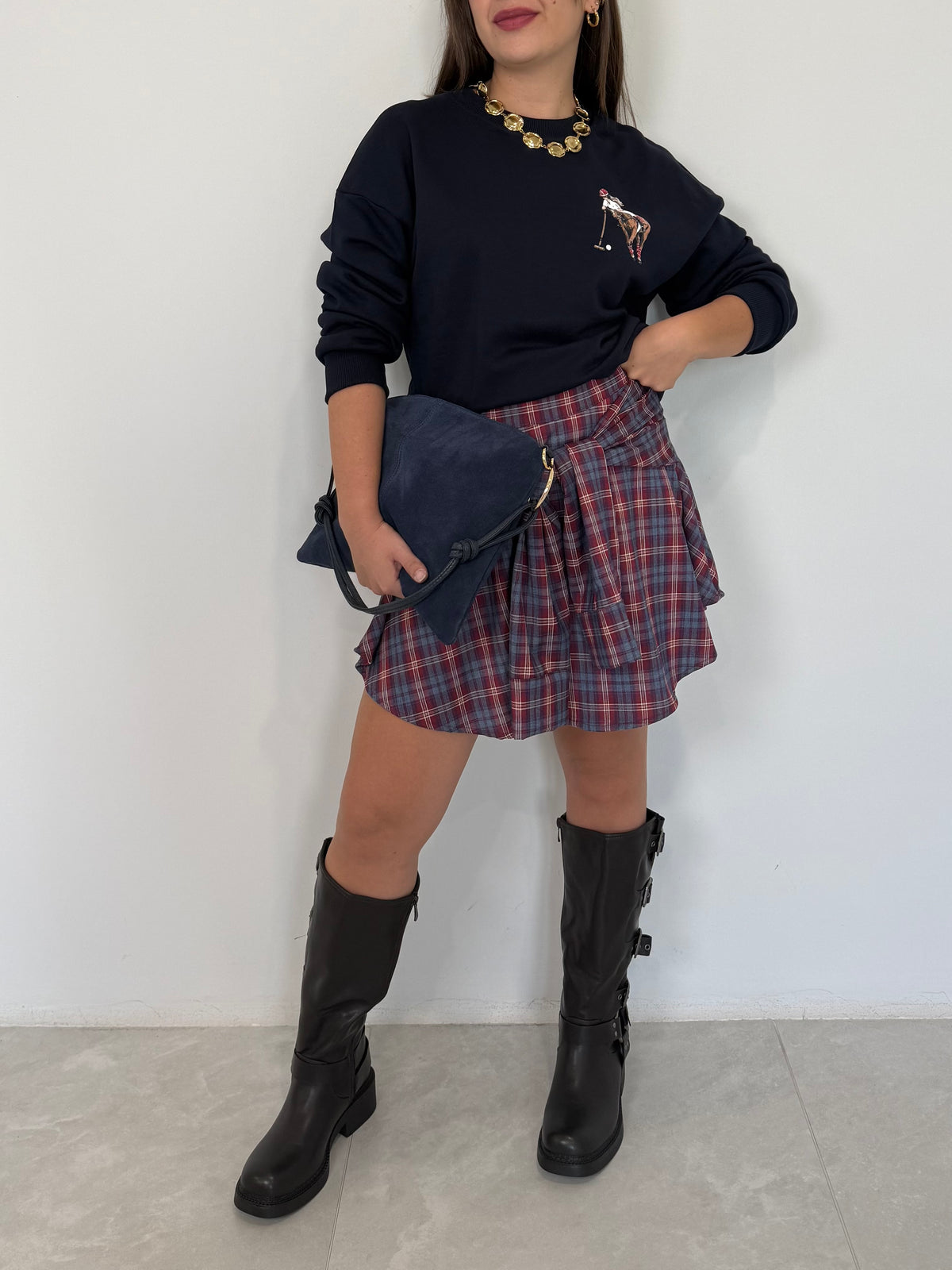 Haveone - Gonna con maniche camicia bordeaux