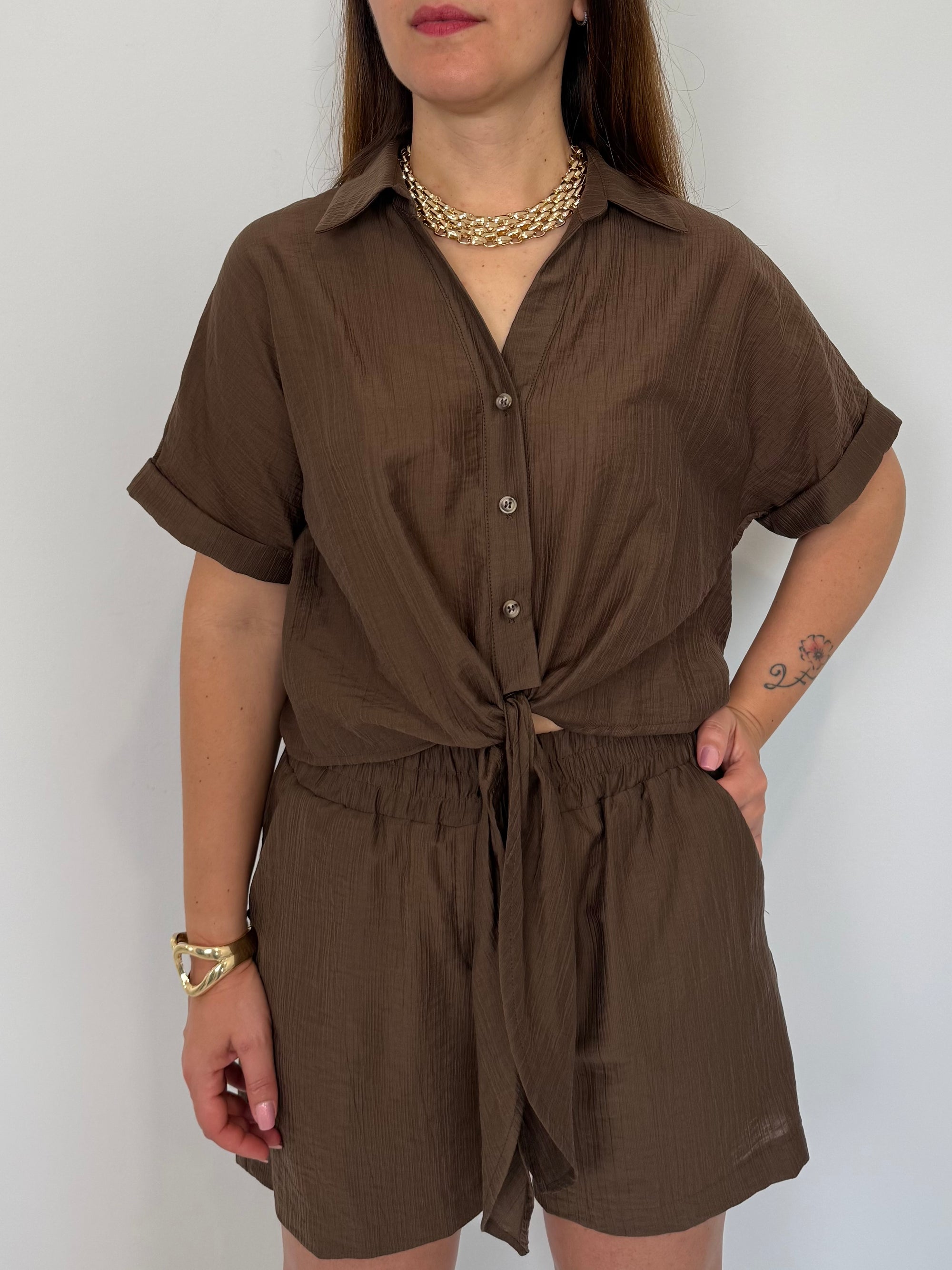 Haveone - Camicia goffrata con fiocco moro