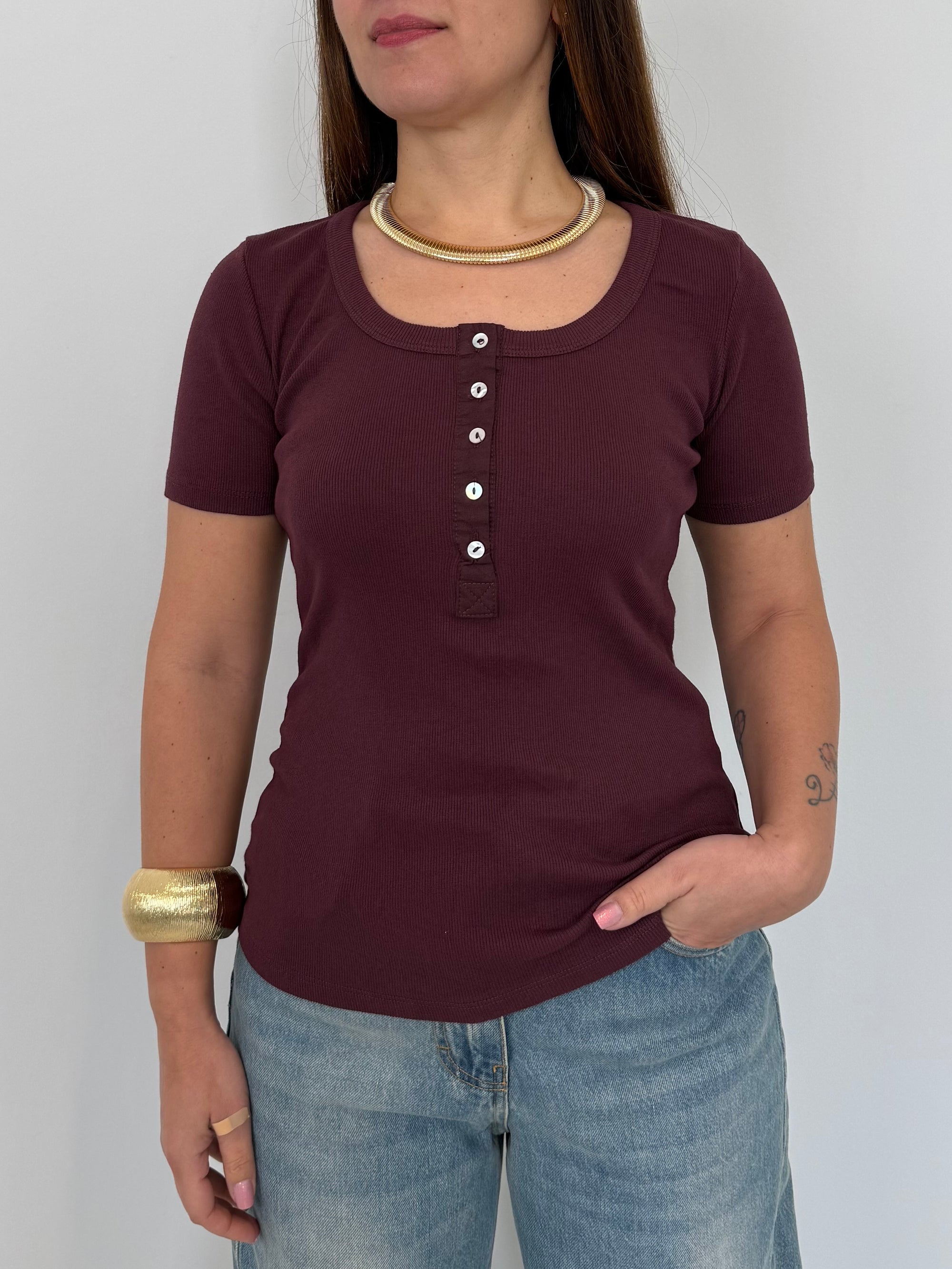 Haveone - Maglia serafino a costine fico