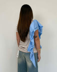 SusyMix - T-shirt righe con balza celeste